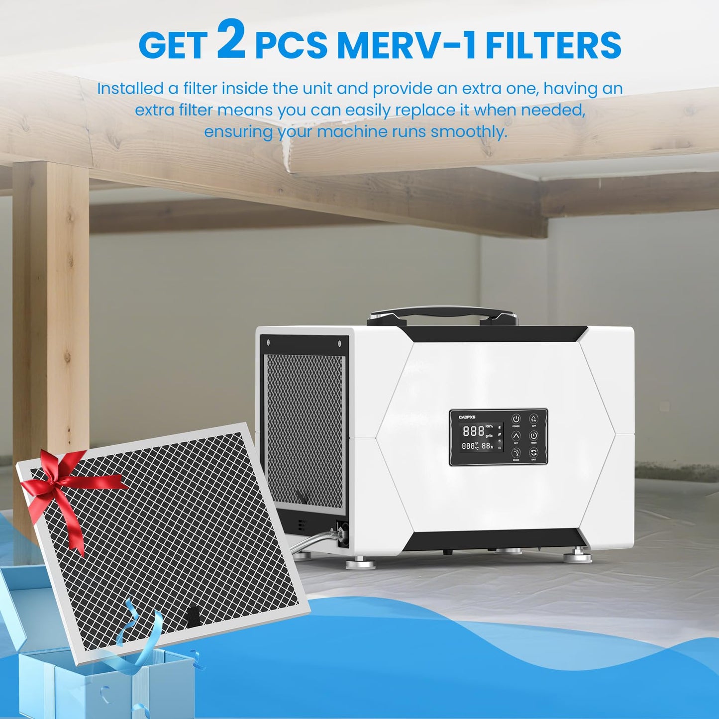 CADPXS Crawl Space Dehumidifier with Pump and Drain Hose, 80 Pint Crawlspace Dehumidifier for Commercial, Basement, Water Damage Use, Memory Start, cETL, Up to 1000 Sq Ft, 5 Years Limited Warranty