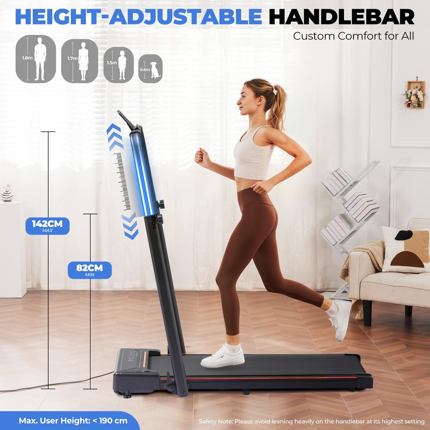 Gorise Walking Pad with Incline & Height-Adjustable Handlebar, 5-in-1 Foldable Treadmill for Home & Office, Portable Under Desk Treadmill 350LB with Remote Control LED Display Red