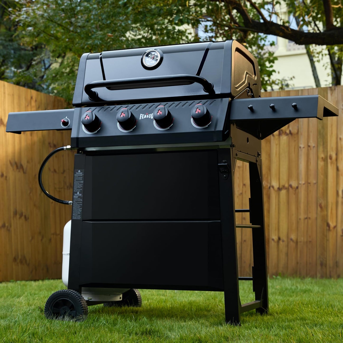 Feasto 4-Burner Gas BBQ Grill with Side Tables, 36,000 BTU Outdoor Propane Grill with Premium Enameled Coated Chamber Body & Porcelain-Enameled Grates for Deck Party & Patio BBQ, 559 Sq. In., Black