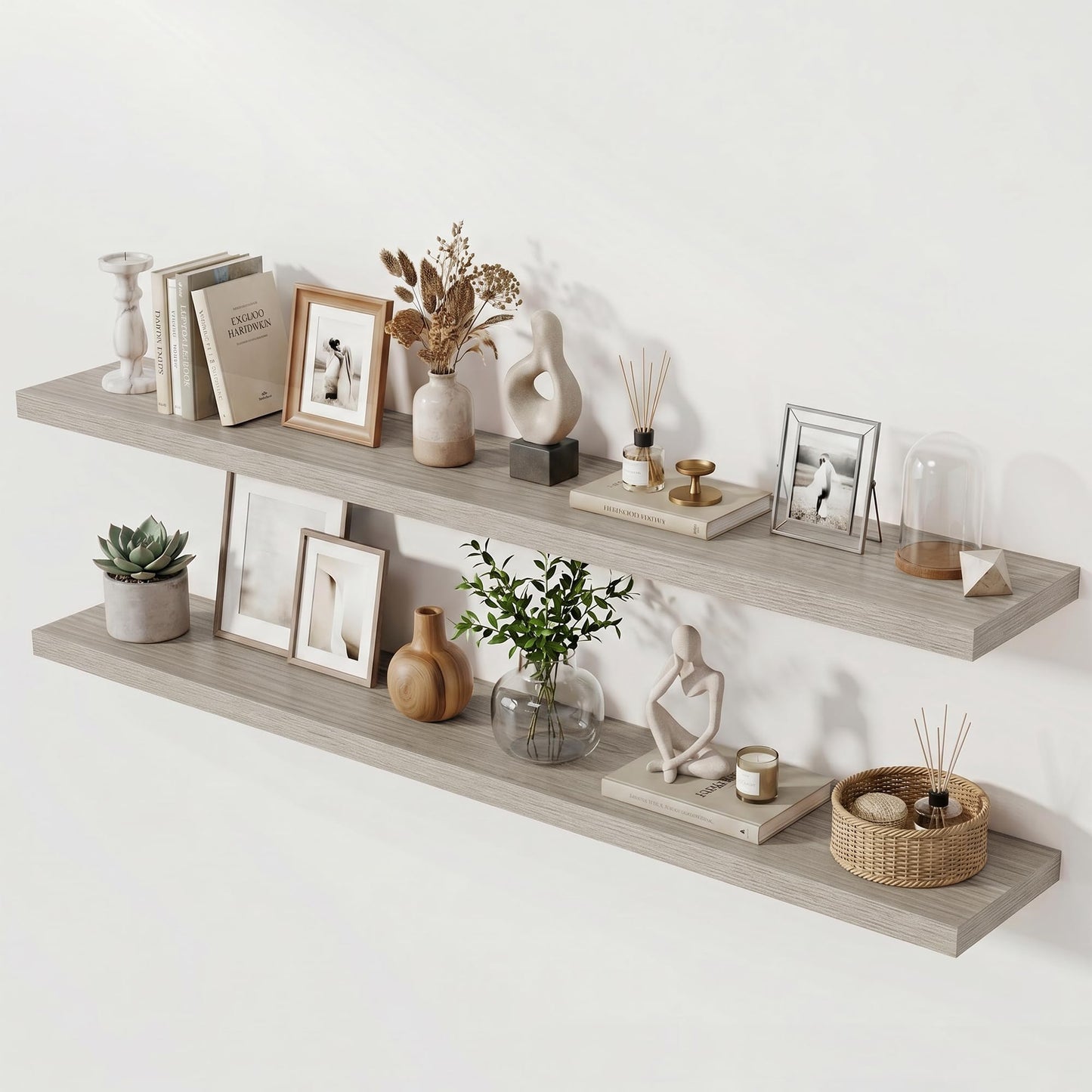 Acovy 72 Inch Long Floating Shelves for Wall Set of 2,12" Deep Wall Shelf,Large Floating Shelf with Invisible Brackets for Bedroom,Bathroom,Kitchen,Farmhouse Home Decor Display Bookshelf,Grey