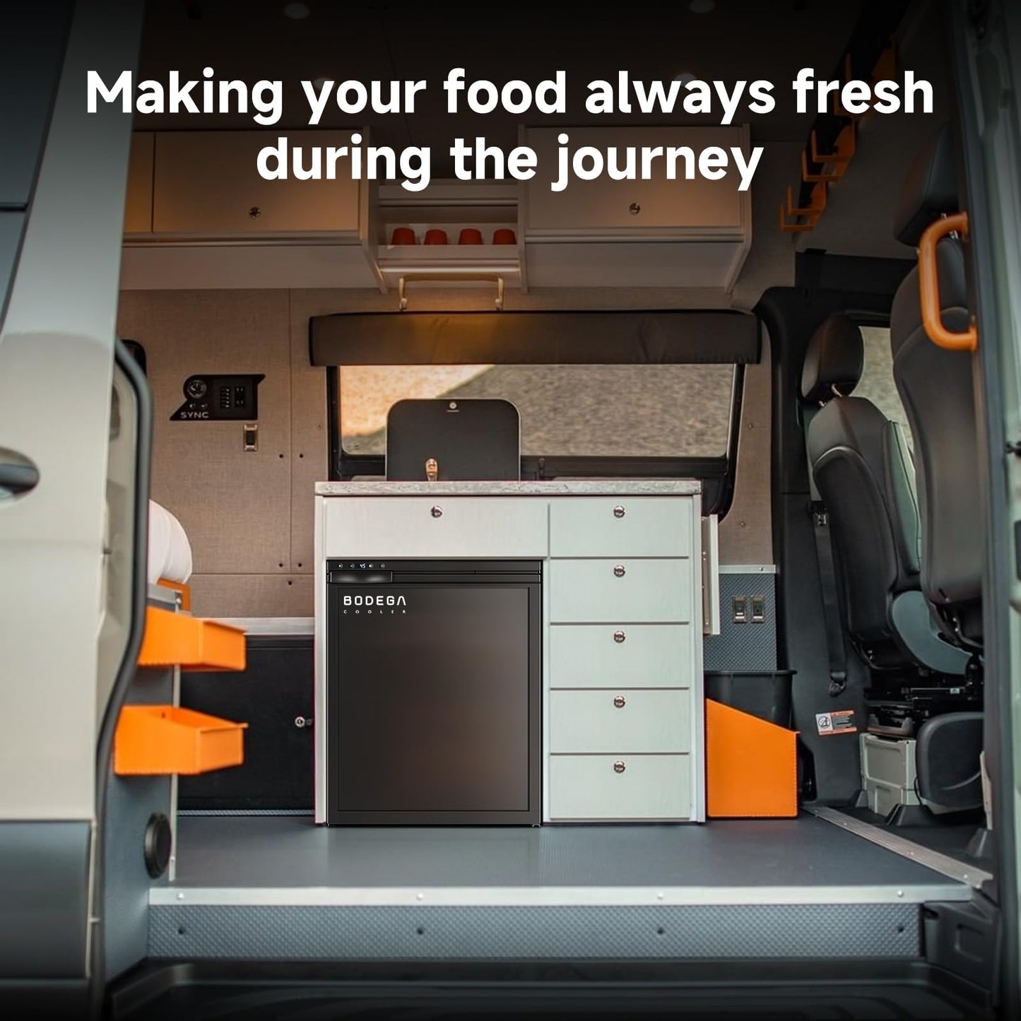 BODEGACOOLER 12-Volt Refrigerator, 65L(2.3cu.ft) RV Fridge Freezer with APP Control & Child Lock, Travel Compressor Cooler -4℉-46℉, 12/24V DC for Truck, RV, Camping