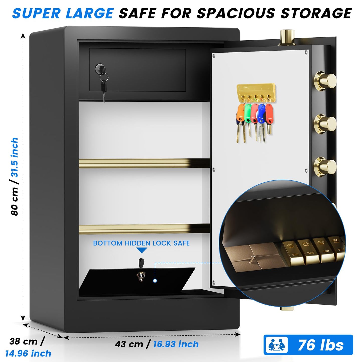 8.5 Cuft Heavy Duty Home Safes Fireproof Waterproof, Extra Large Fireproof Safe Box, Anti-theft Fire Proof Safe with Dual alarms, Hidden bottom lock box, Security Safes for Office Business