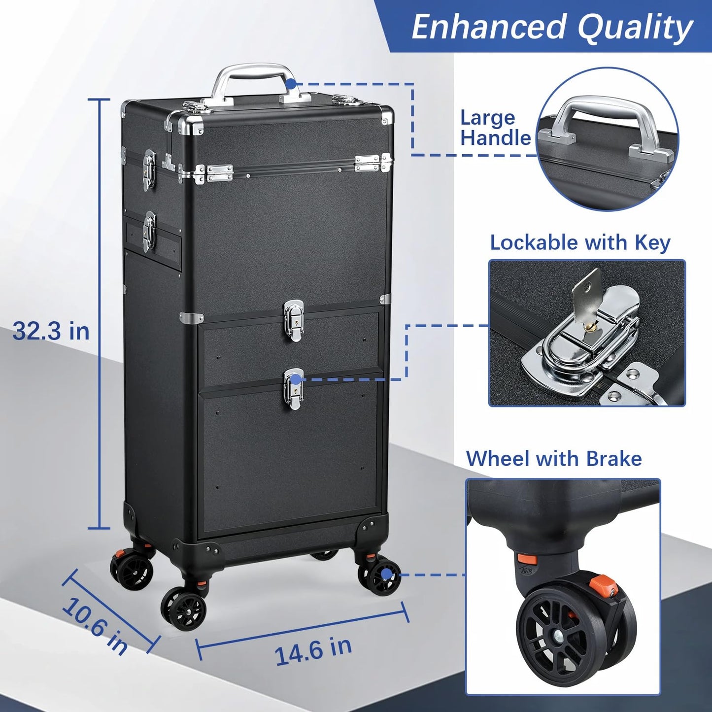 Yueieoun Salon Cart with 4 Drawers, Hair Stylist Cart with Wheels Portable Salon Station with Worktop Tray, Rolling Makeup Train Case Cosmetology Case for Barbering or Hairstyling Service