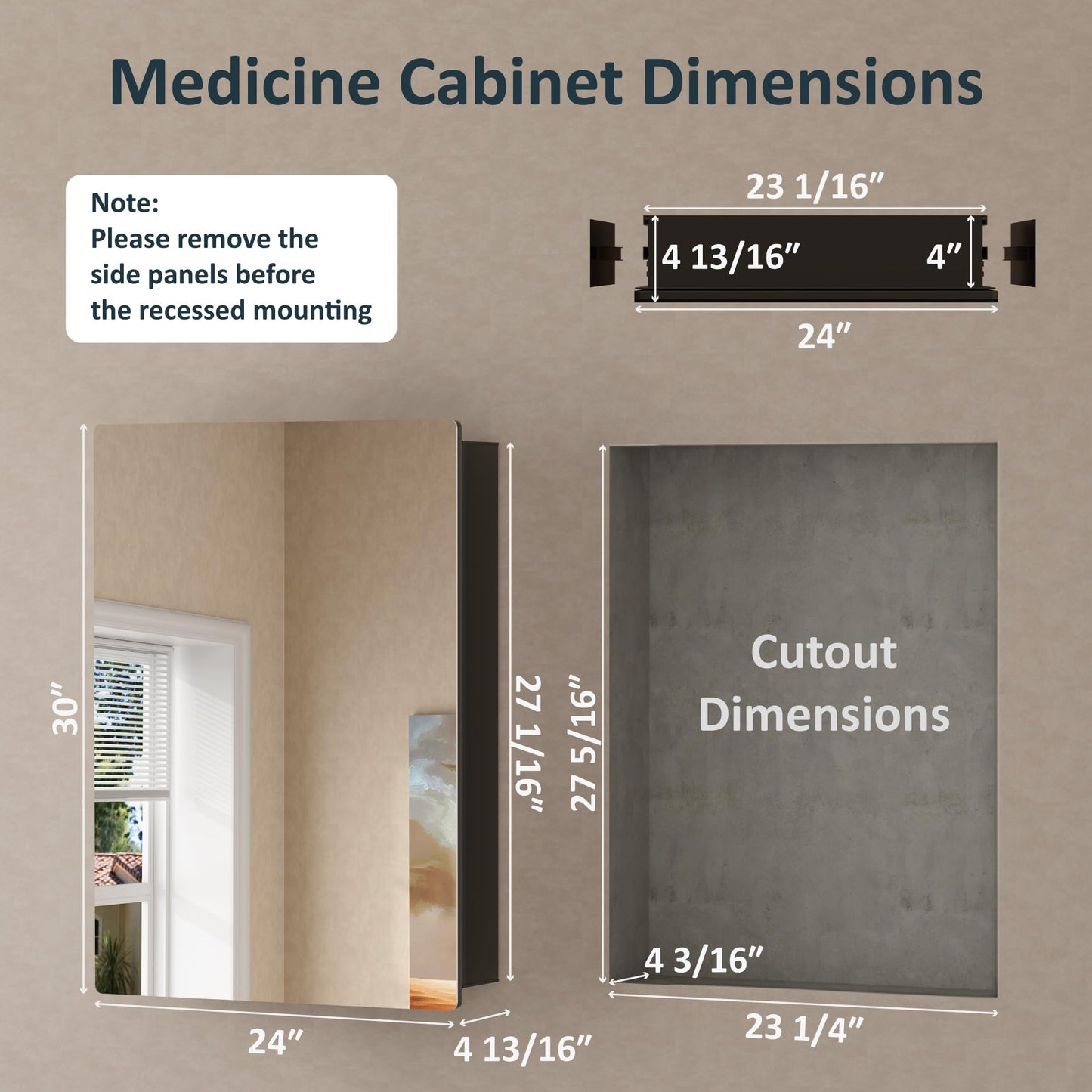 24x30 Inch Medicine Cabinet with Mirror, Recessed or Surface Mounted Bathroom Cabinets for Storage, 2 Fully Adjustable Tempered Glass Shelves, Soft-close DTC Hinges, HD Reflection Mirror Door, Black