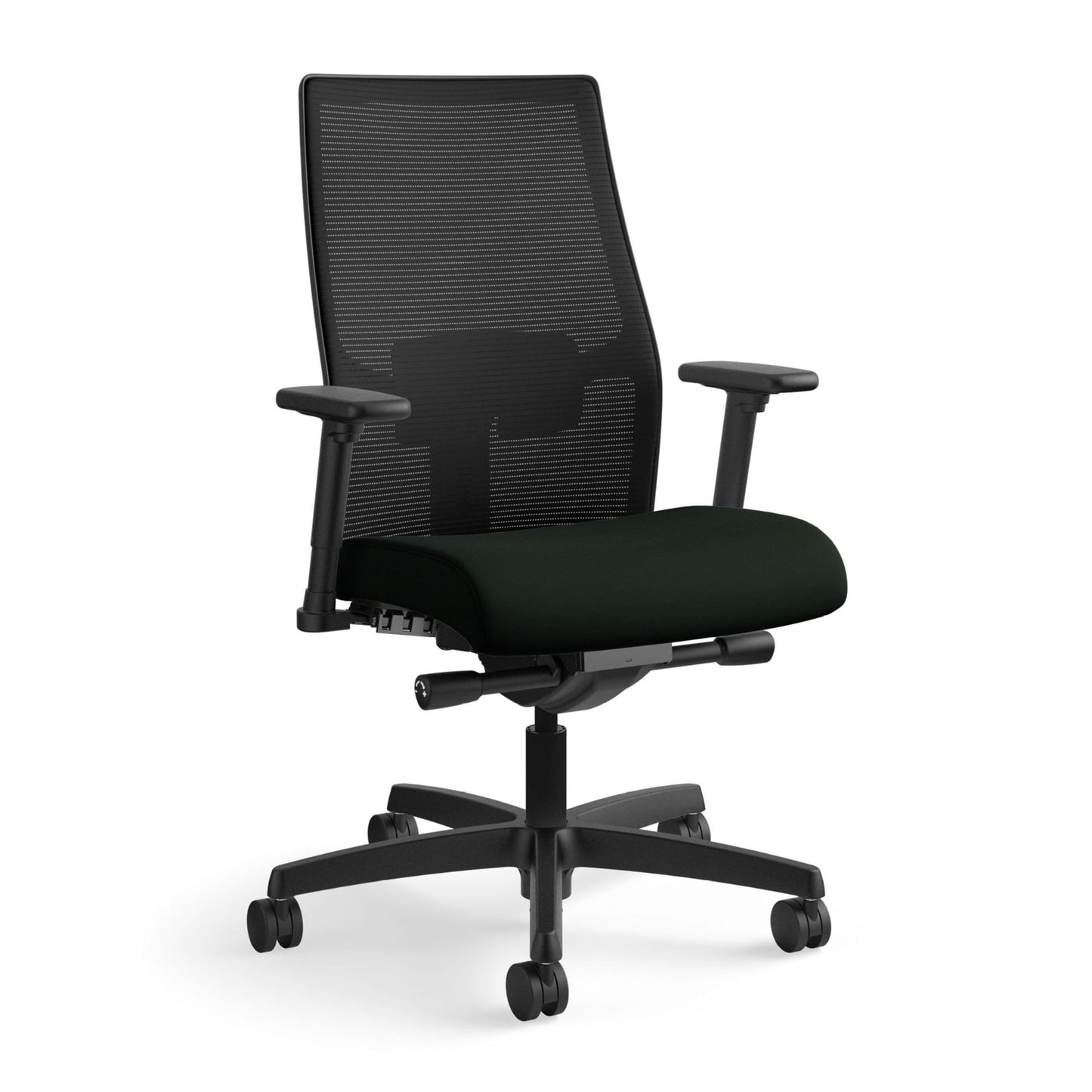 HON Ignition 2.0 Mid‑Back Ergonomic Office Chair, Mesh Task Seating with Lumbar Support, Advanced Synchro‑Tilt, Height and Width Adjustable Arms, Black Frame, Black