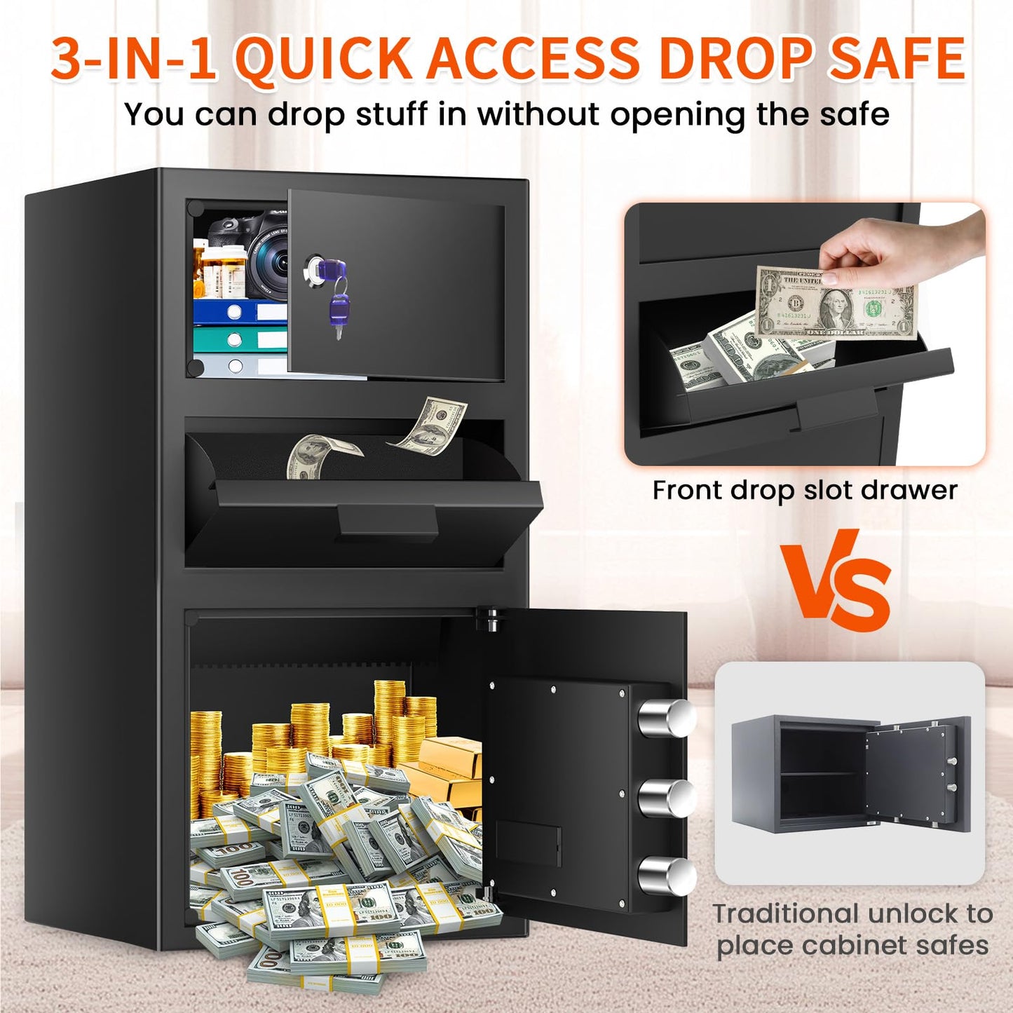 5.6 Cuft Large Depository Drop Safe for Business, Anti-Theft Safe Box with Quick Place Drop Slot, Digital Keypad and Spare Key, Heavy Duty Drop Safes for Business Retail Mail Church Home