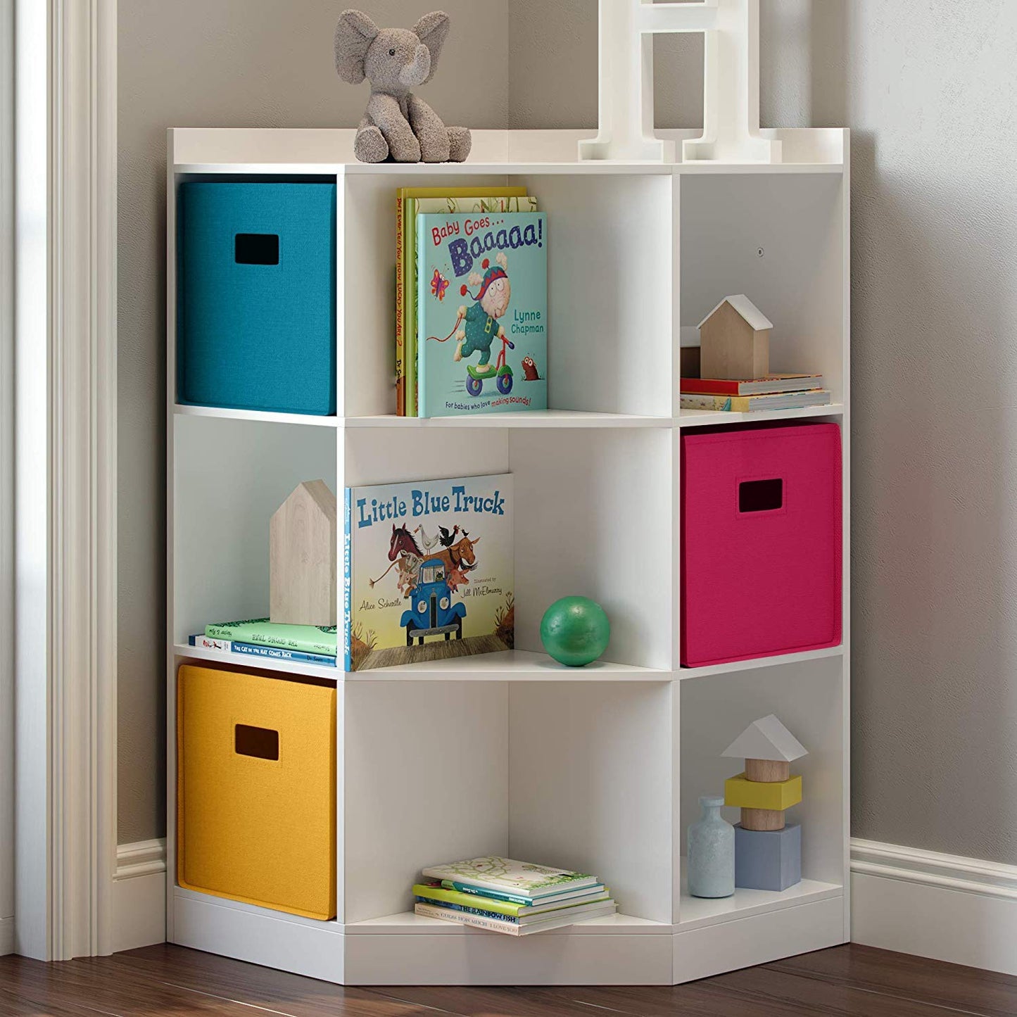 RiverRidge Home 6-Cubby, 3-Shelf Corner Cabinet for Kids, White