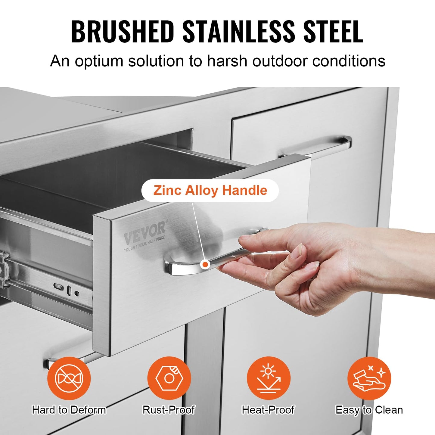 VEVOR Stainless Steel Cabinet, Outdoor Kitchen Door Drawer Combo 29.5" W x 22.6" H x 21.7" D, Access Door/Triple Drawers, Propane Drawer, Adjustable Garbage Ring, BBQ Island Patio Grill Station
