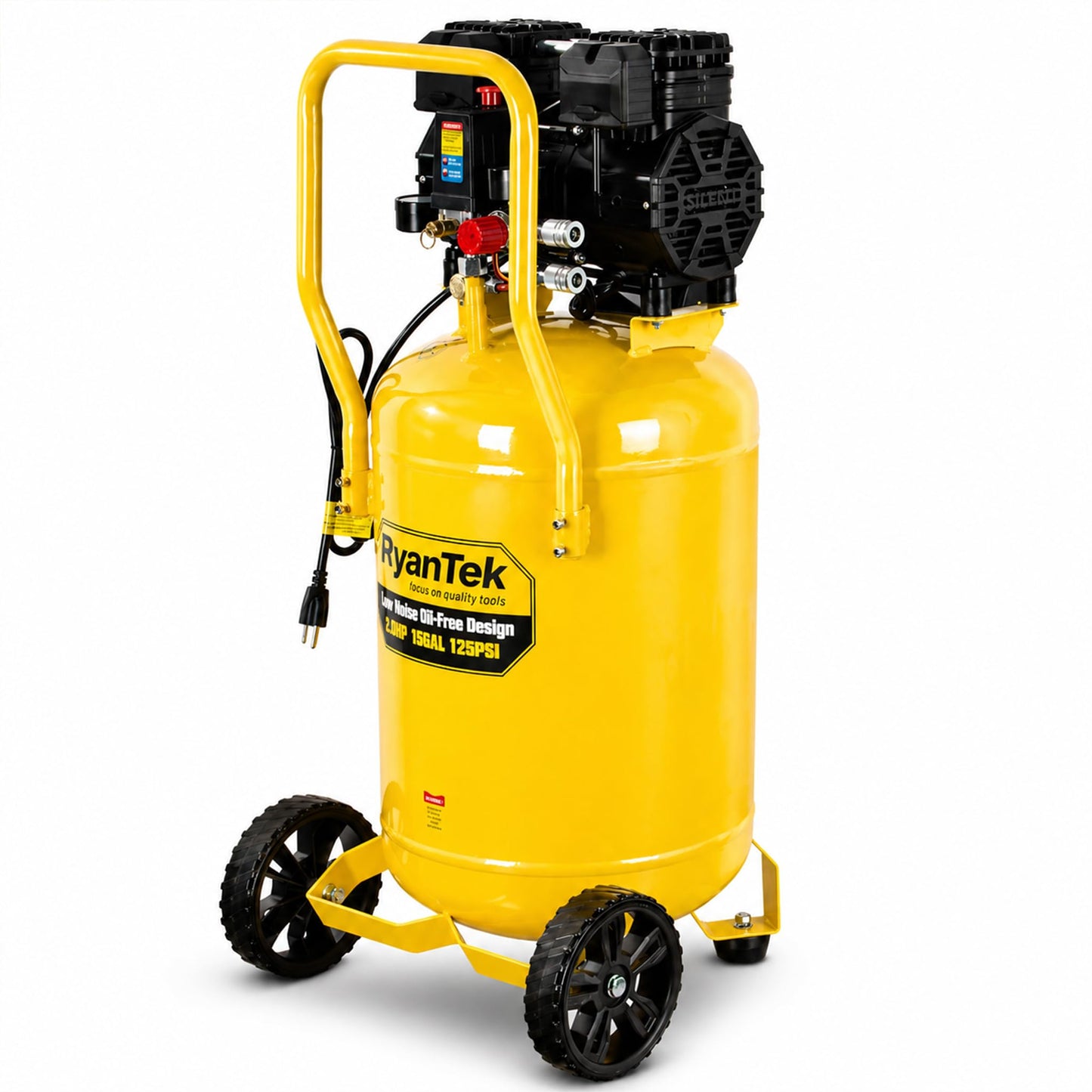 15-Gallon Air Compressor,2HP,Vertical Tank, 4.5CFM@90PSI,Quiet 66dB Twin Cylinder, Oil-Free, for Inflation, Nail Guns,Auto Repair, Painting, Woodworking and Home Use(Maximum Pressure 125 PSI)