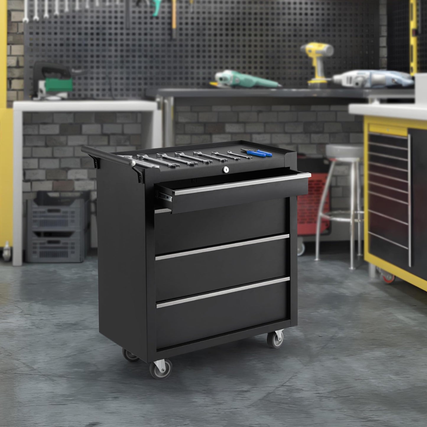 EliteEdge 24” Heavy-Duty Rolling Tool Cabinet, 4-Drawer Lockable Steel Tool Chest with 4 Locking Wheels & Reinforced Frame, High Weight Capacity Organizer for Garage, Workshop, and Home Use