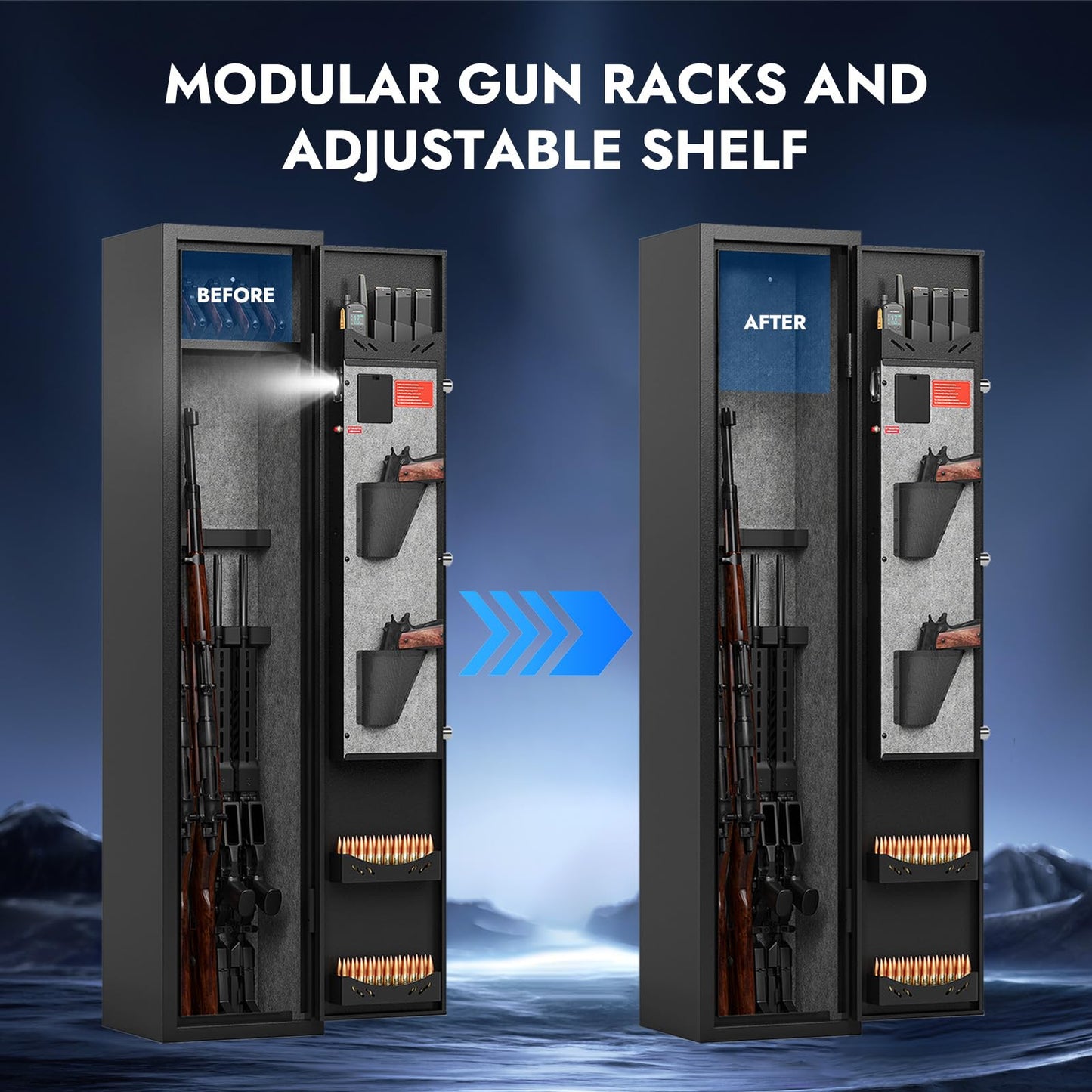 KAER Assembled Gun Safe for Rifles and Pistols with Electronic Lock Steel Gun Cabinet for 3-5 Shotguns 5 Handguns and Ammo Large Rifle Safe for Home Gun Owner with Removable Shelf Gun Rack LED Light