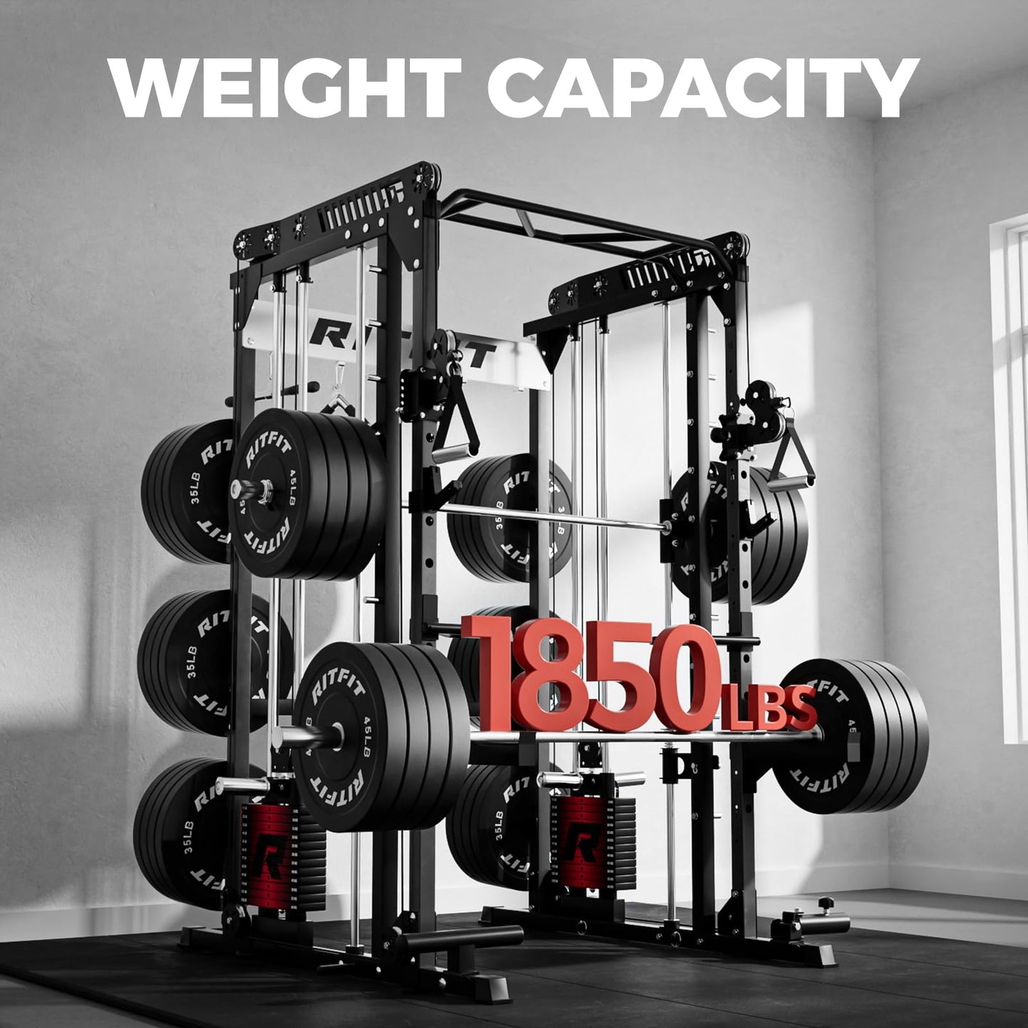 RitFit M1 Pro Smith Machine Package, All-in-One Power Cage with Weight Stack Set, Includes LAT Pulldown & Cable Crossover System for Home Gym
