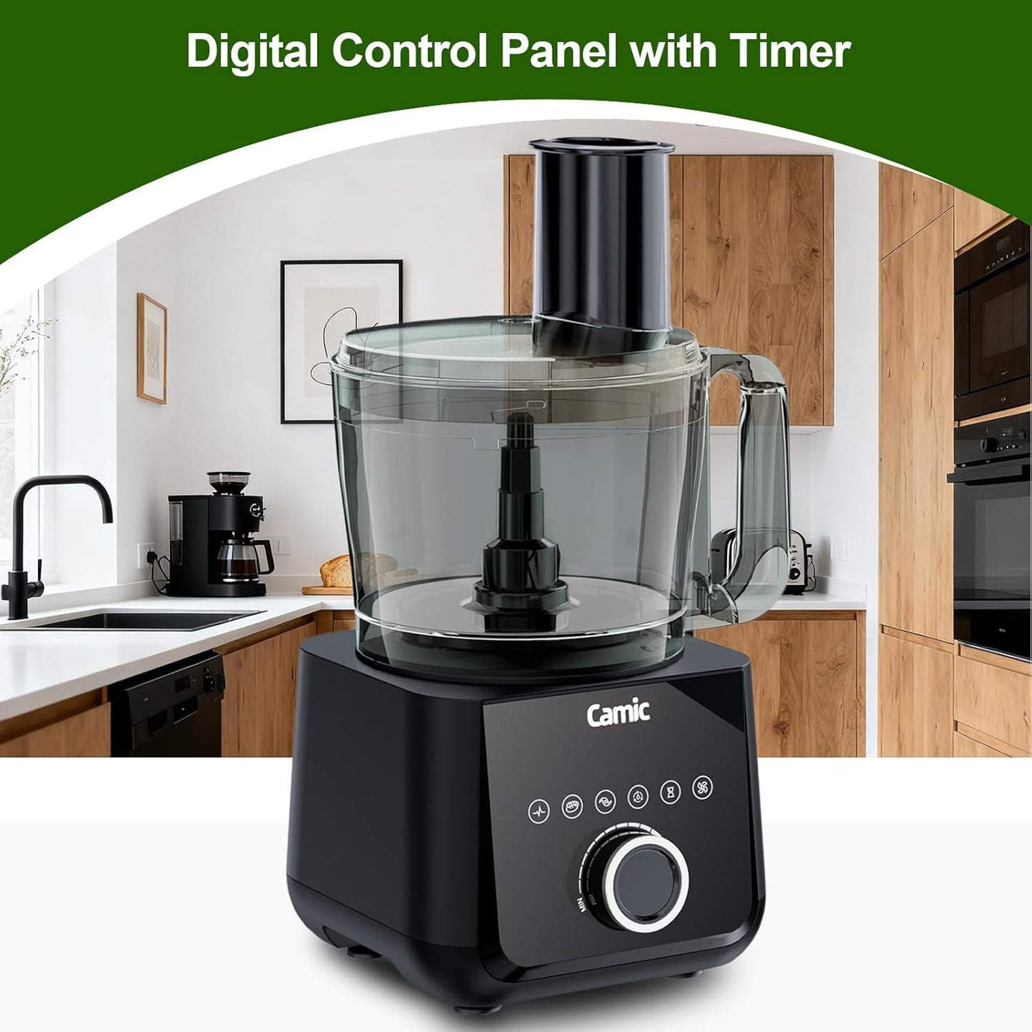 Camic Food Processor and Blender for Home Use, 600W, Blending, Grinding, Shredding, Slicing, Doughing, Meat and Vegetable Chopping, Ice Crushing, 6 Presets, Easy to Operate and Clean (Upgrade Version)