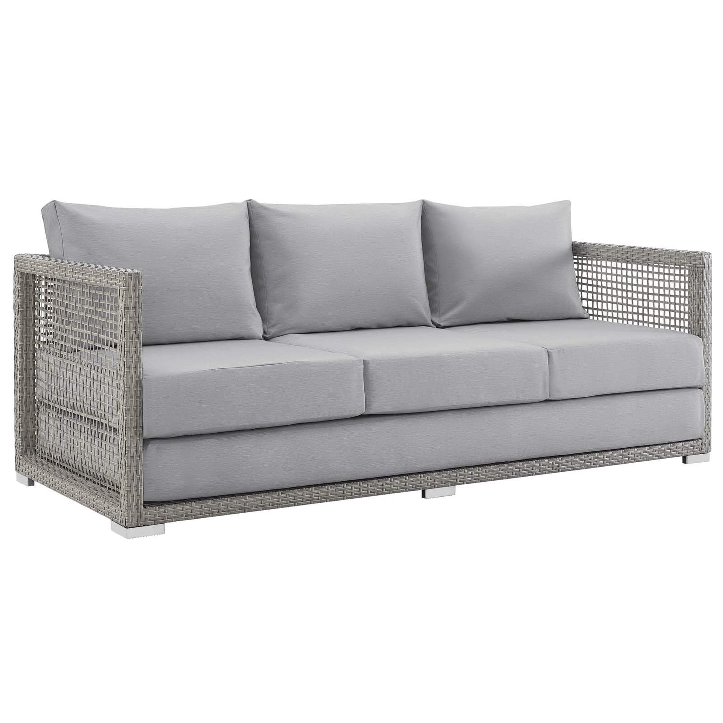 Modway Aura Outdoor Patio Wicker Rattan Sofa, Armchair and Coffee Table in Gray Gray