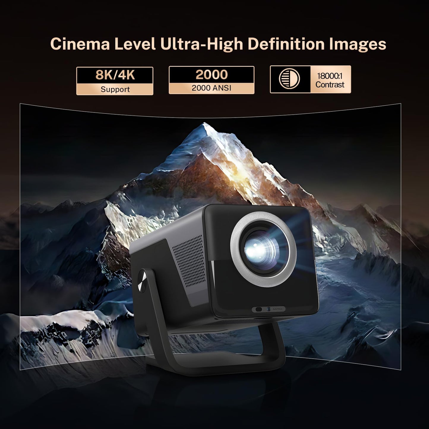 [2000 ANSI/AI Visual Calibration/4K Support] X7 Native 1080P Smart Projector with Android 14 OS, Portable Movie Projector for Bedroom & Outdoor, AI Auto Focus & Keystone Black & Slate Gray Sliver