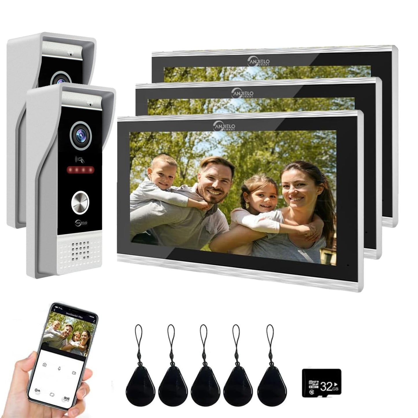 Wired Smart Video Apartments Intercom System,10 Inch Monitors with 1080P Doorbell Camera,3-in-1 Unlocking,TUYA WiFi Door Phone Kits, Ideal for Villas & Homes (2 doorbell + 3 Monitor)