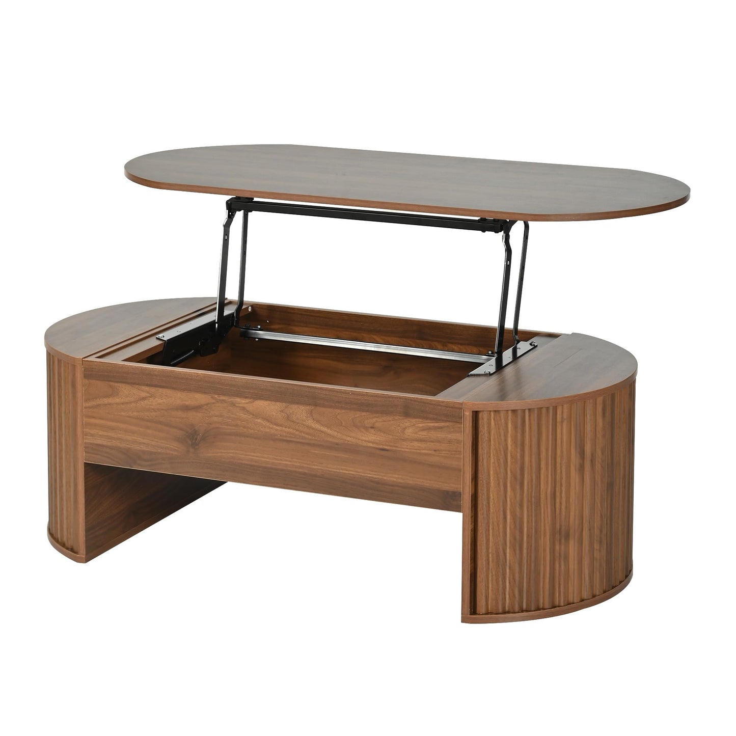 Merax 47.2'' Lift Top Oval Coffee Table with Hidden Storage Compartment, Modern Wooden Center Table with Oval Lift Tabletop for Home Living Room, Brown