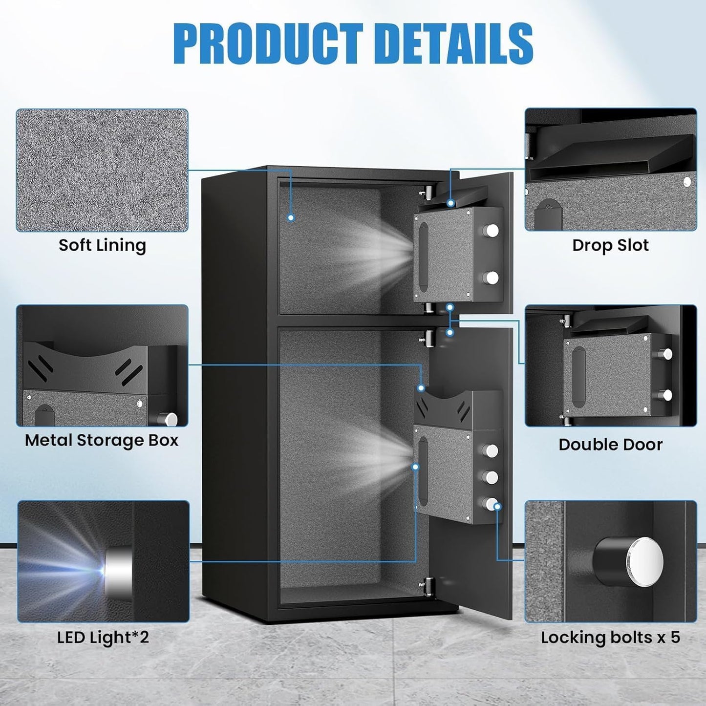 Karbeen 7.0 Cu ft Large Safe Box Fireproof Waterproof with LED Light Safe for Home Documents,Fingerprint Password Personal Safe with Deposit Slot & Dual Alarm System Security Box for Valuables