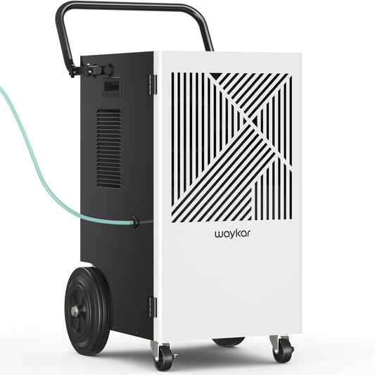 Waykar 155 Pints Commercial Dehumidifier with Pump, Drain Hose and Washable Filter Space up to 8000 Sq. Ft, for Basements, Industrial or Commercial Spaces - 5 Year Quality Coverage