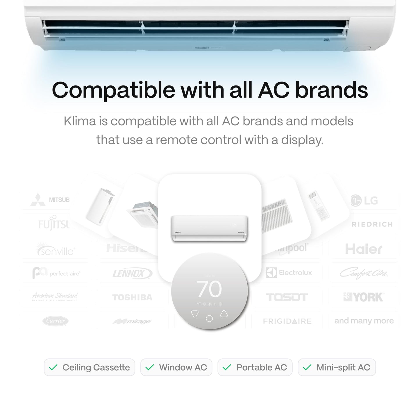Boldr Klima Smart Thermostat for Air Conditioners, Window A/C, Mini Splits & Heat Pumps - Alexa & Google Home Compatible, WiFi Control App, Energy Saving, Easy DIY Install, Aluminum Silver
