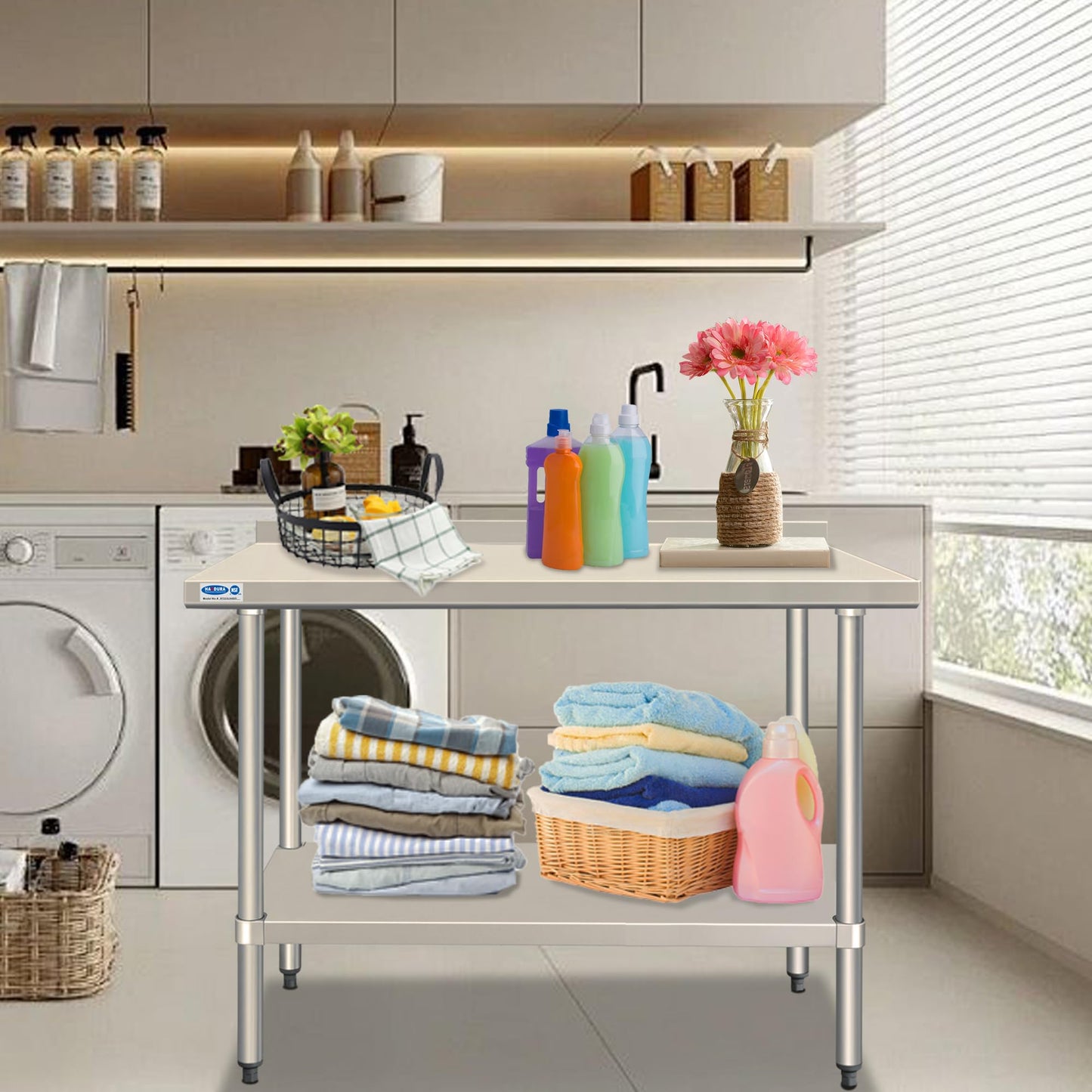 HARDURA Stainless Steel Table with backsplash 24 x 48 Inches Kitchen Prep Table Heavy Duty Stainless Steel Workbench NSF 304 with Aluminium Corner Undershelf for Commercial Restaurant
