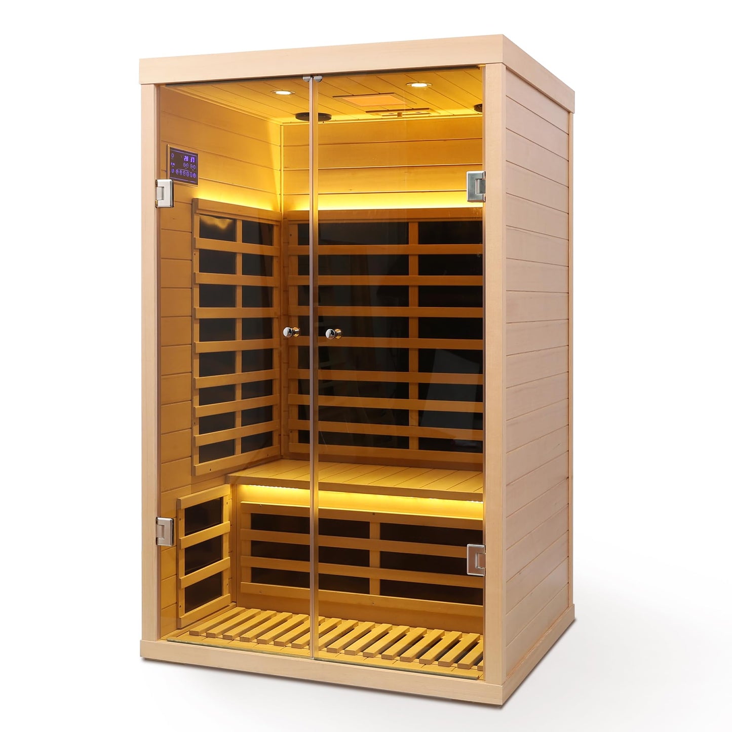 2-Person Far Infrared Sauna Room, Hemlock Wood, 47.24x38.19x76.38 Inches, Low EMF with Bluetooth, LED Light