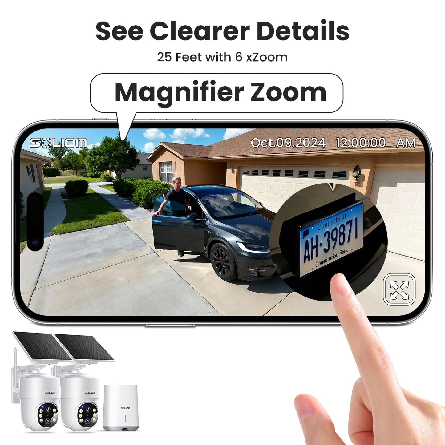 SOLIOM- 5MP Security Cameras Wireless Outdoor, No Subscription & Solar Powered,2-Cam Pack Home Security Camera with 360° Auto Human Motion Tracking, 3K Color Night Vision,5G & 2.4G Router Compatible