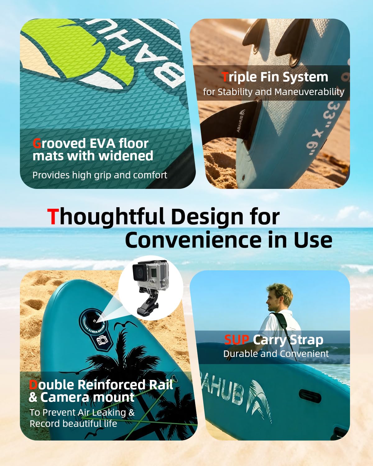 Abahub Inflatable SUP, Wide 10'6" x 31"/34" iSUP,Dark Green Standup Paddleboard with Adjustable SUP Kayak Paddle, for Yoga, Paddle Board, Kayaking, Surf, Canoe, Fishing