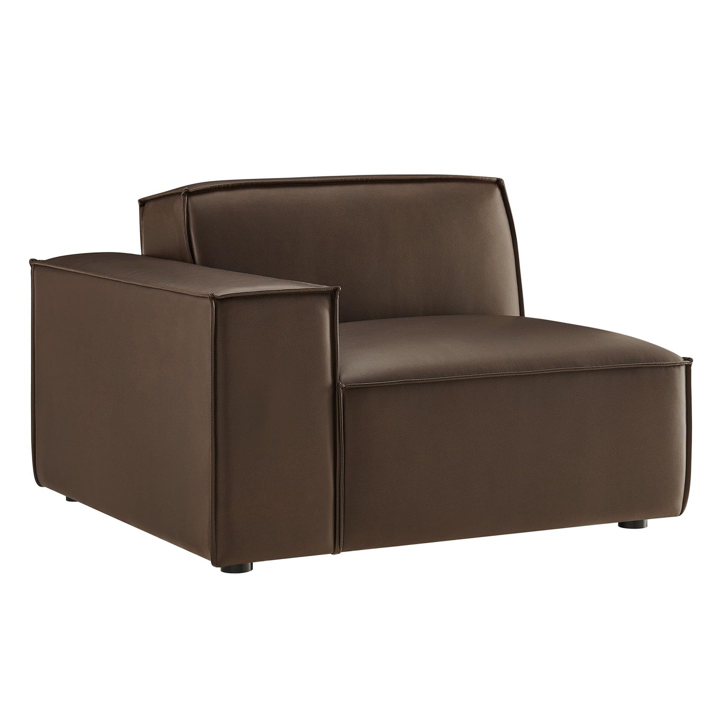 Modway Restore Left-Facing Faux Leather Modular Lounge Chair in Espresso - Living Room Vegan Leather Upholstered Single-Arm Accent Armchair for Sectional Sofa
