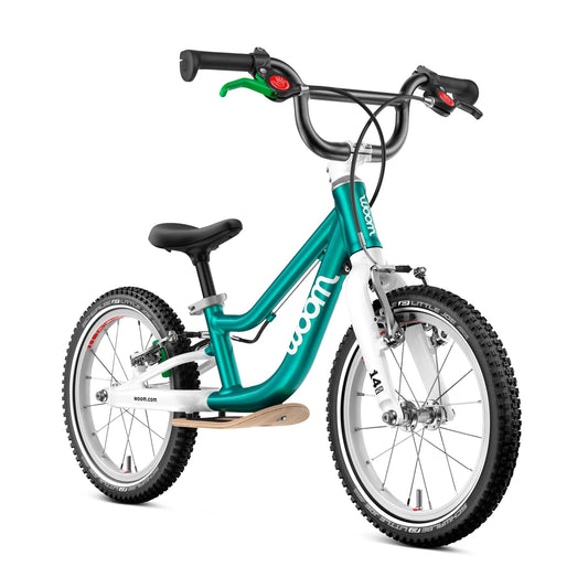 woom GO 1 Plus Balance Bike for Children 3 to 4.5 Years Old, 14-Inch Lightweight Bike with Handbrake & Steering Limiter for Toddler Boys & Girls - Metallic Turquoise