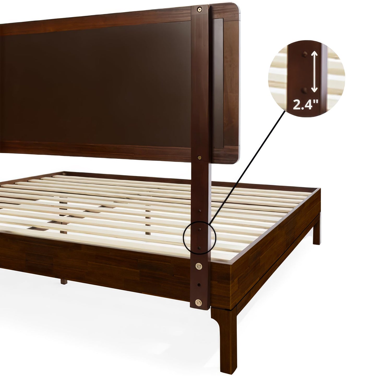 Bme Nipe King 14 Inch Bohemian Bed Frame with Adjustable Wicker Headboard - Rustic & Vintage Style with Acacia Wood - No Box Spring Needed - Easy Assembly - Walnut