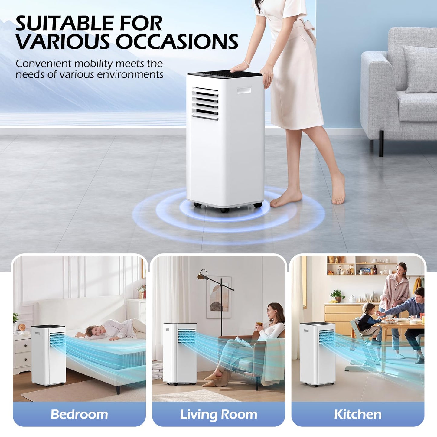 Attsix 16000 BTU Portable Air Conditioners with WiFi APP, 5-in-1 Portable AC Unit for Large Room up to 750 Sq.Ft with Fast Cooling, Dehumidifier, Fan, Quiet 40dB Sleep Mode, 24H Timer for Home, Office