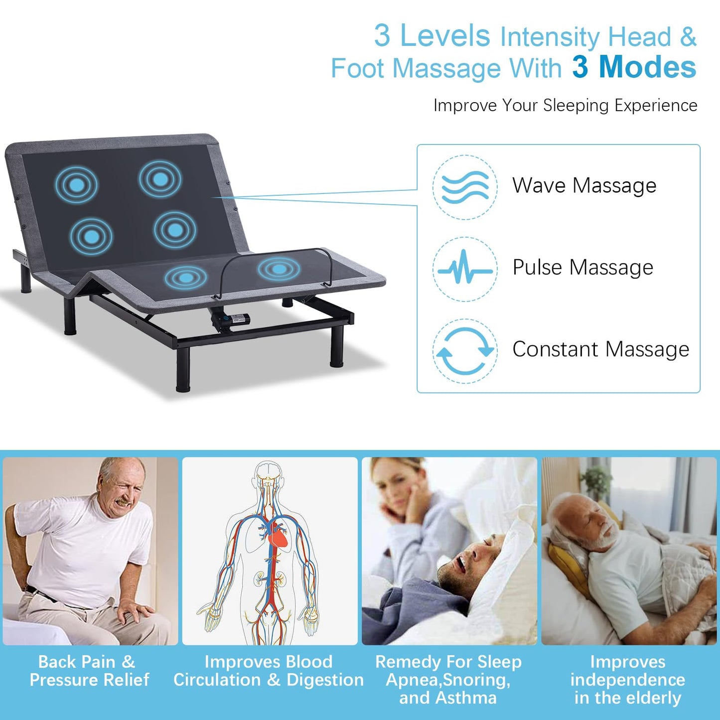 MUUEGM Adjustable Bed Frame Base Twin XL Massage,Wireless Remote Control,Ergonomic Electric Head and Foot Incline,Zero Gravity,Anti-Snore,USB Ports,Easy Assembly,Under-Bed Nightlight,Memory Pre-Sets