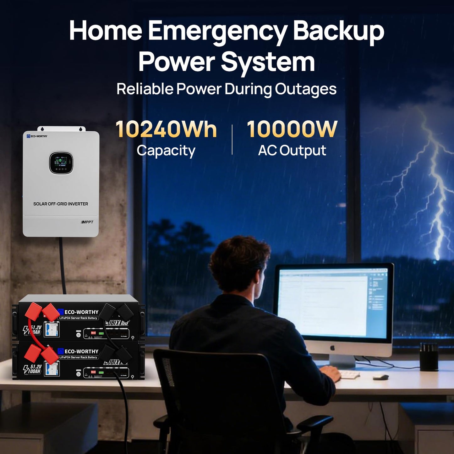 ECO-WORTHY Home Power Station Backup Power,AC 10000W Output+10240Wh LiFePO4 Battery Support Communication,Bluetooth and WiFi,Fast Charge,for Home Backup,Emergency,Solar System Components