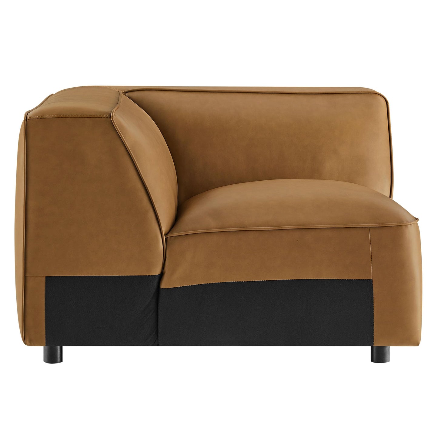 Modway Auren Vegan Leather Corner Modular Chair in Camel - Mid Century Modern Faux Leather Corner Sectional Couch - Living Room Armless PU Leather Single Sofa Chair