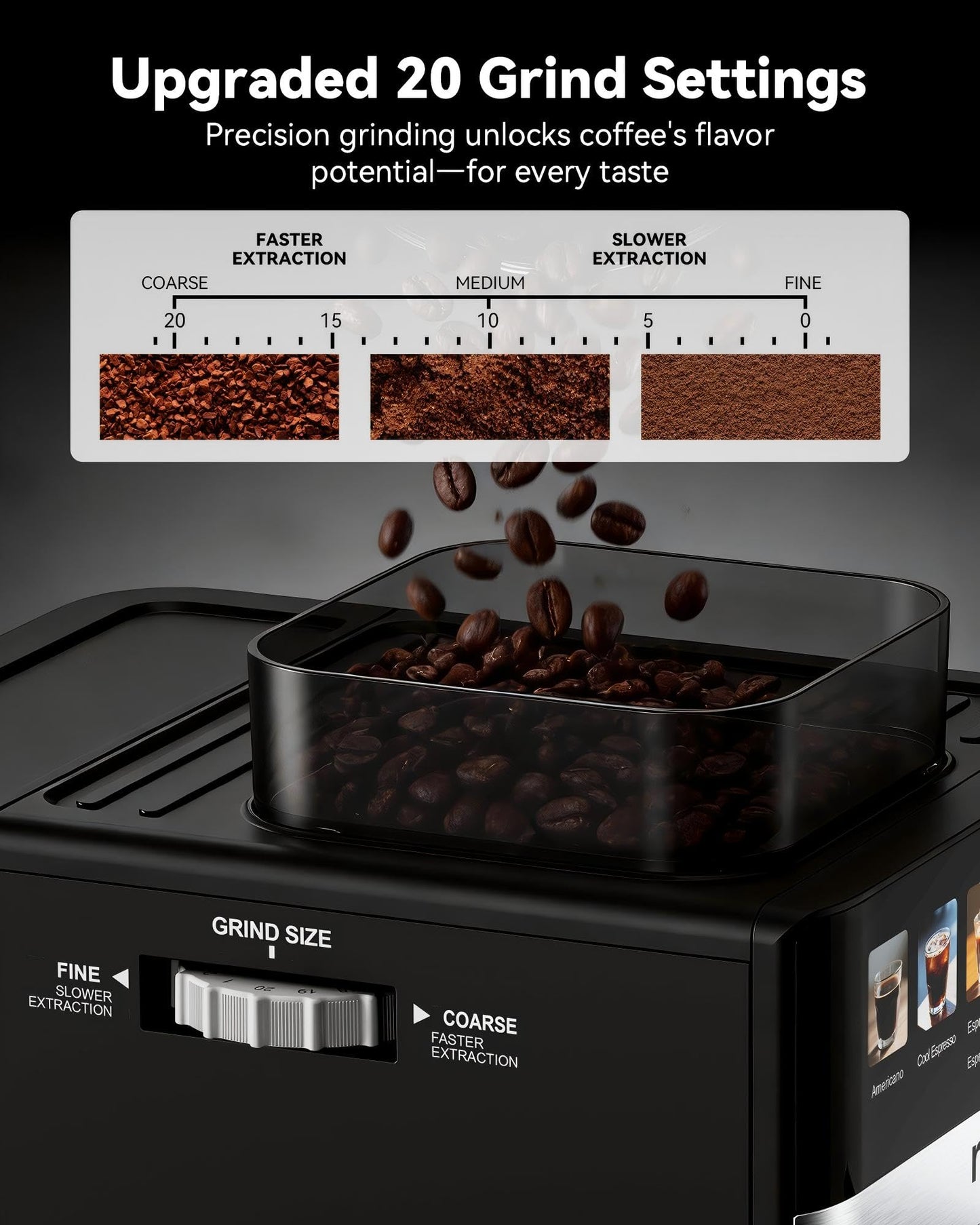Mooye Espresso Machine with Grinder,20Bar Compact Espresso Maker with Steam Milk Frother,Coffee Maker for Home - Cappuccino Latte & Cold Brew Iced Coffee Maker & Americano, Gift for Women or Men