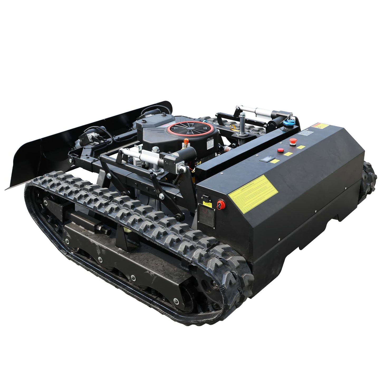 Remote Control Lawn Mower, 25HP Oil-Electric Hybrid Crawler Track Mower,100m Range, 35" Cutting Width, Adjustable Height RC Robotic Lawn Mower for Slope Climbing with Snowplow (gey)