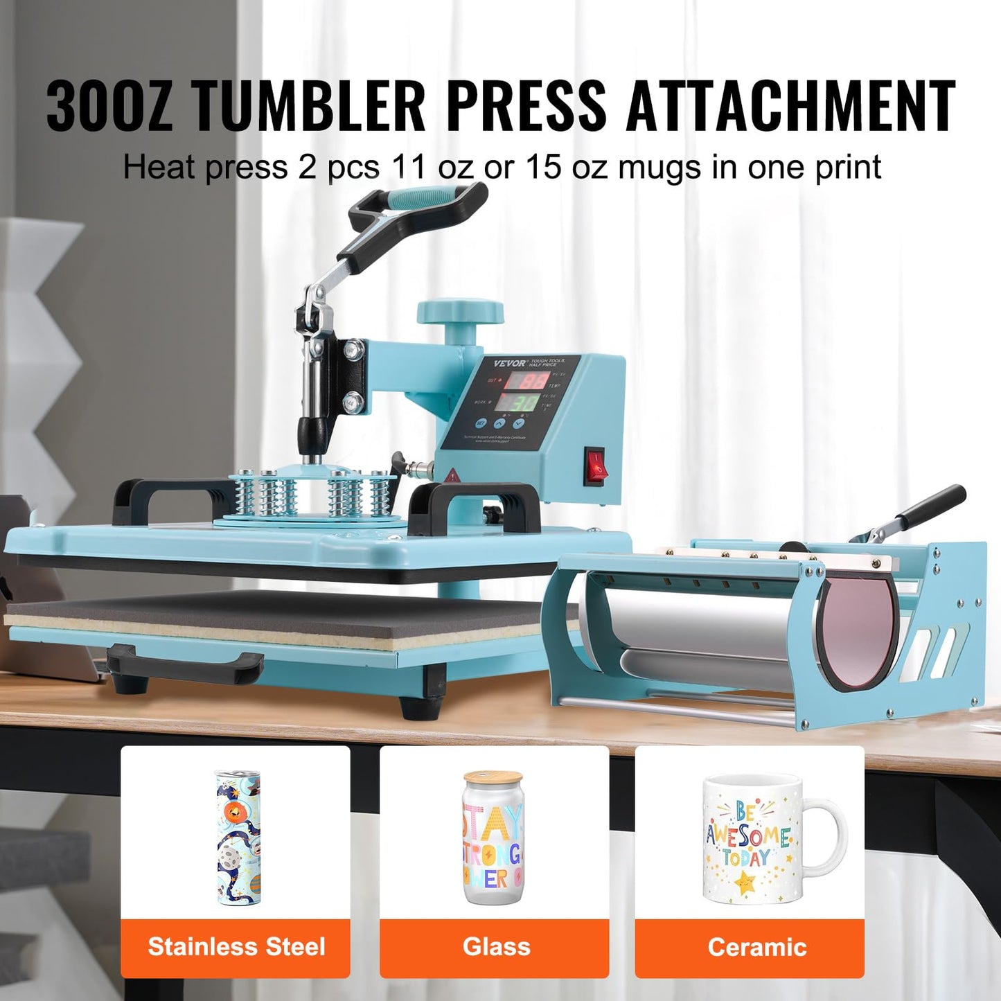 VEVOR Heat Press Machine, 12 x 15 inch, 5 in 1 Heat Transfer Machine with 30 oz Tumbler Press, 360° Swing Away T-Shirt Pressing, Digital Precise Control, for T-Shirts/Mugs/Hats/Plates, Green