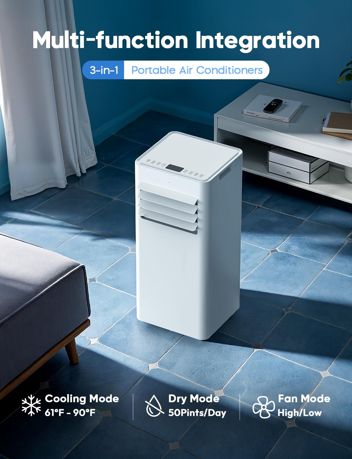 10,000 BTU Portable Air Conditioner, 3-in-1 AC Unit for 450 Sq.Ft Rooms With Cooling, Dehumidification & Fan Modes, Includes Remote Control, 24H Timer & Window Kit for Bedroom