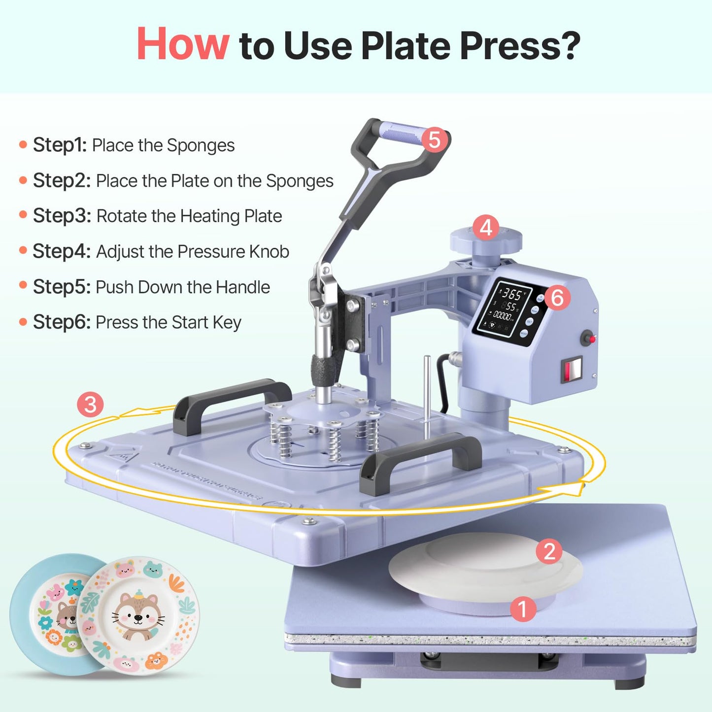 Slendor Heat Press 15x15 Inch 5 in 1 Heat Press Machine with 30OZ Tumbler 360-Degree Swing Away Digital Multifunction Heat Transfer Sublimation Combo for T Shirts Mugs Hat Plate Cap, Lavender