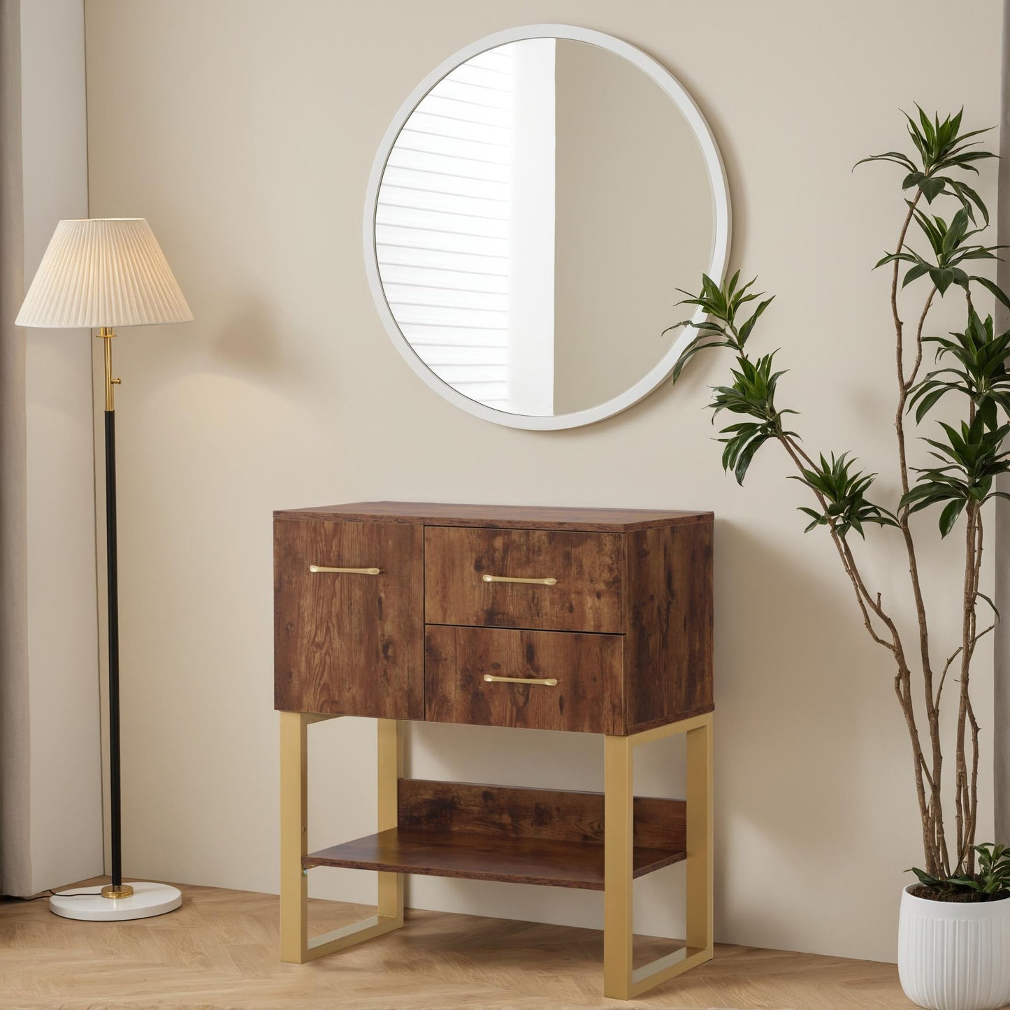BarberPub Styling Barber Station, Wall Mount Storage Cabinet, Salon Equipment for Hair Stylist, Spa Beauty Makeup Organizer, 31.4"(L) x 16.54"(W) x 35.71"(H) 3185 (Rustic Brown)