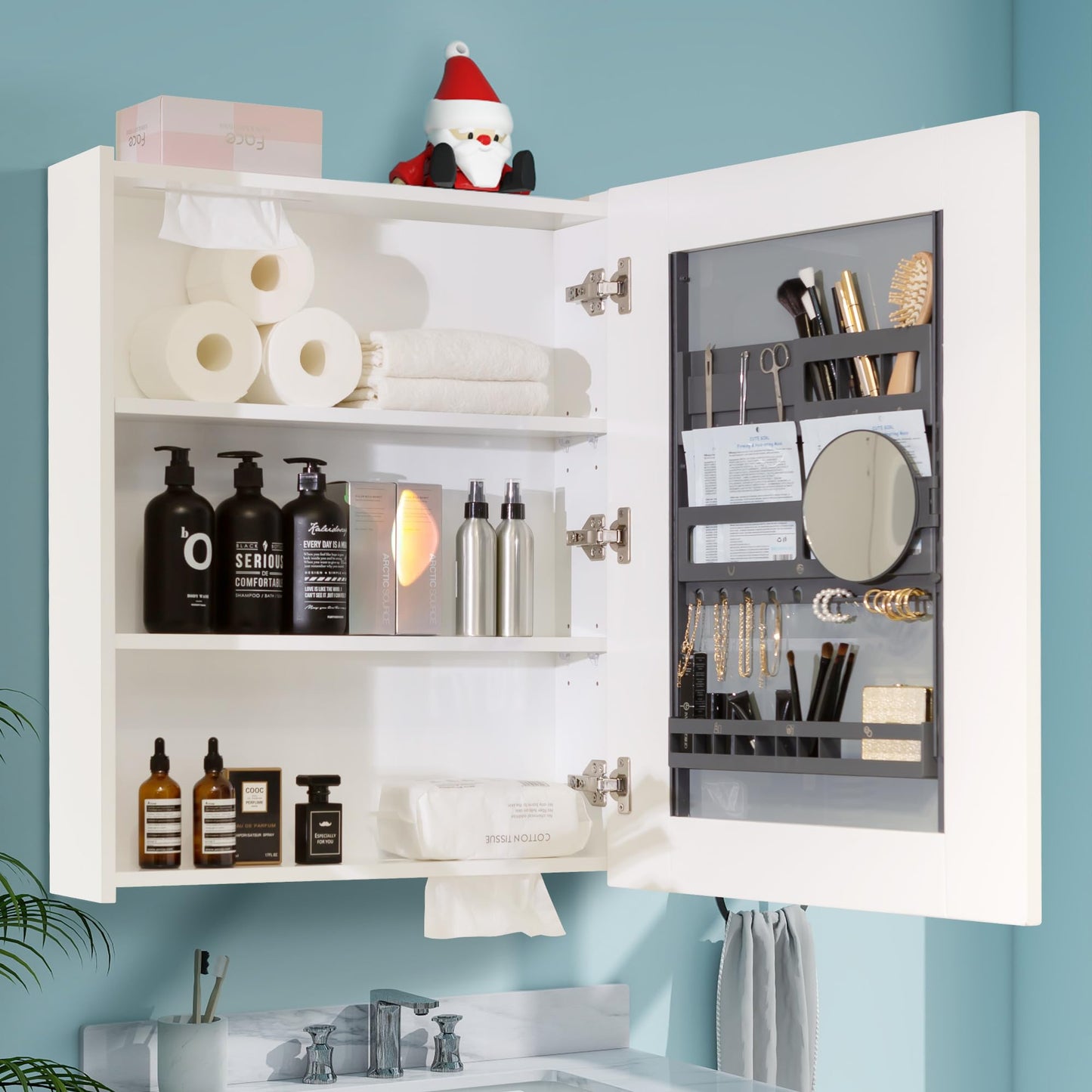 Bathroom Mirror Cabinet - Large Single Door 24x30 inchs Wall Cabinet Bathroom Vanity Mirror Cabinet with Facial Tissues Slot and Multifunctional Storage Area