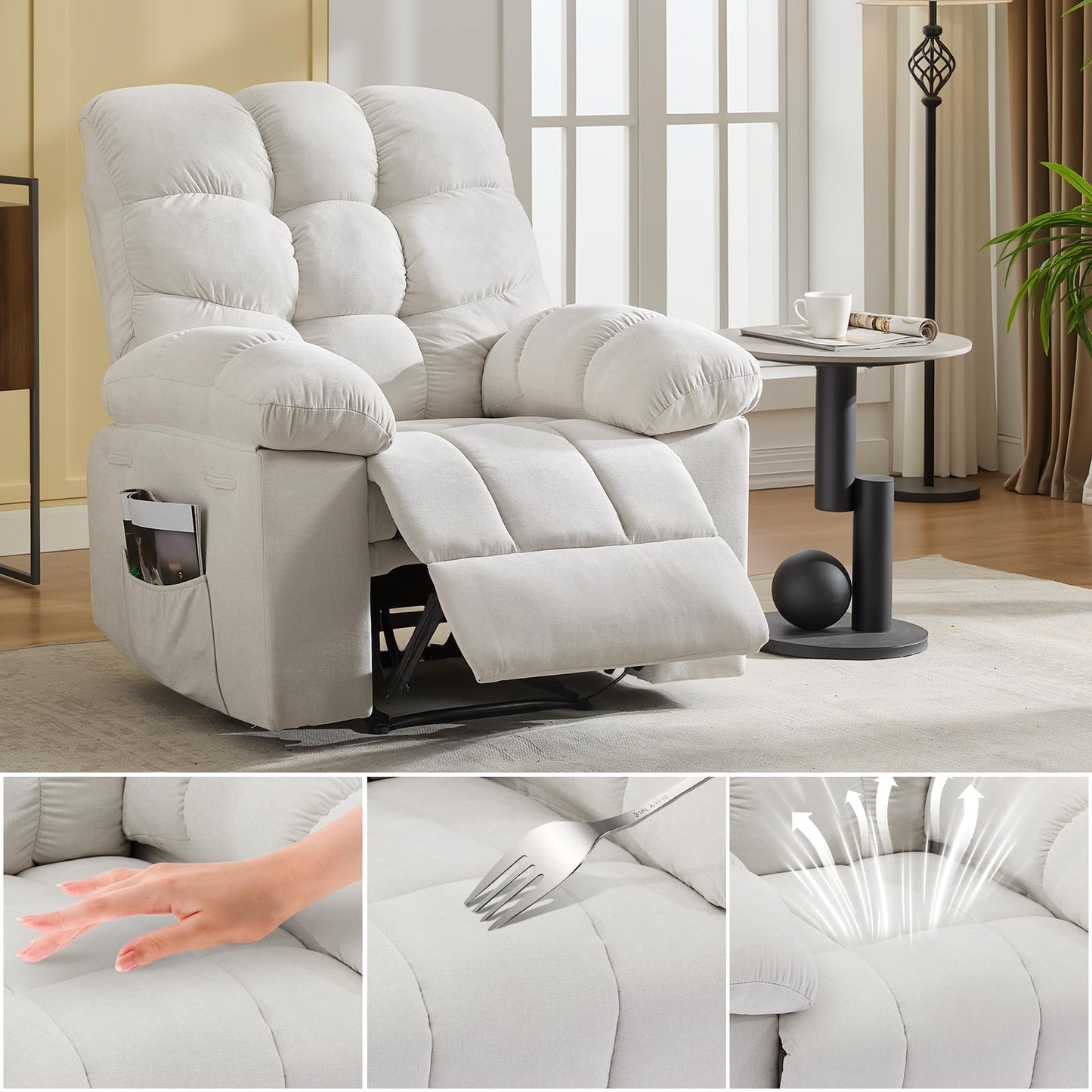 21.4'' Wide Recliner Chair,Massage & Heat Recliner Chair for Adults,Home Theater Seating with Lumbar Support,Ergonomic Breathable Fabric Nursery Rocking Chairs for Living Room