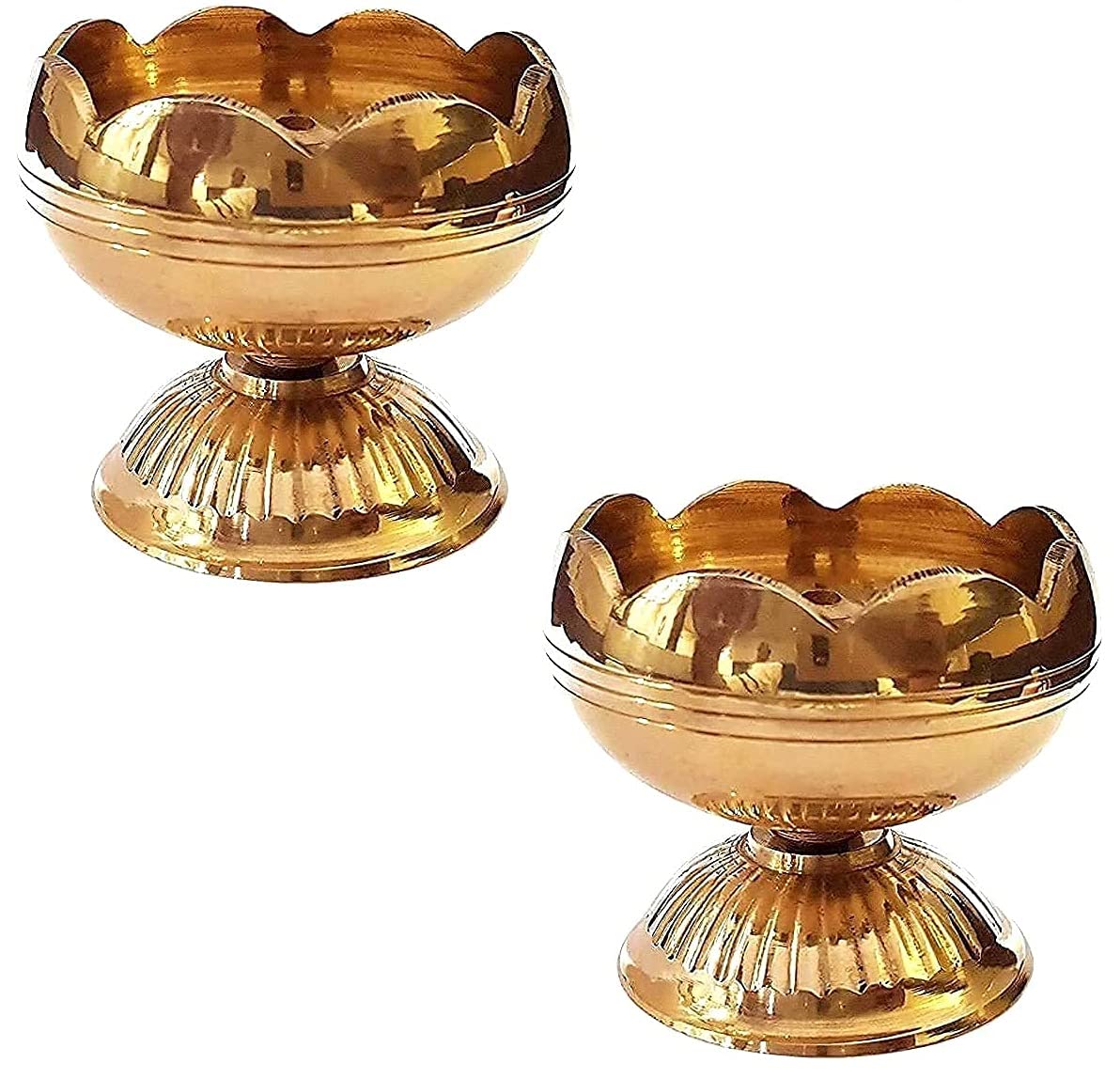 Craftsman Brass Diya Oil Lamp - Pack of 2, Golden, TOMATO NANDA, Ideal for Diwali Decoration and Pooja