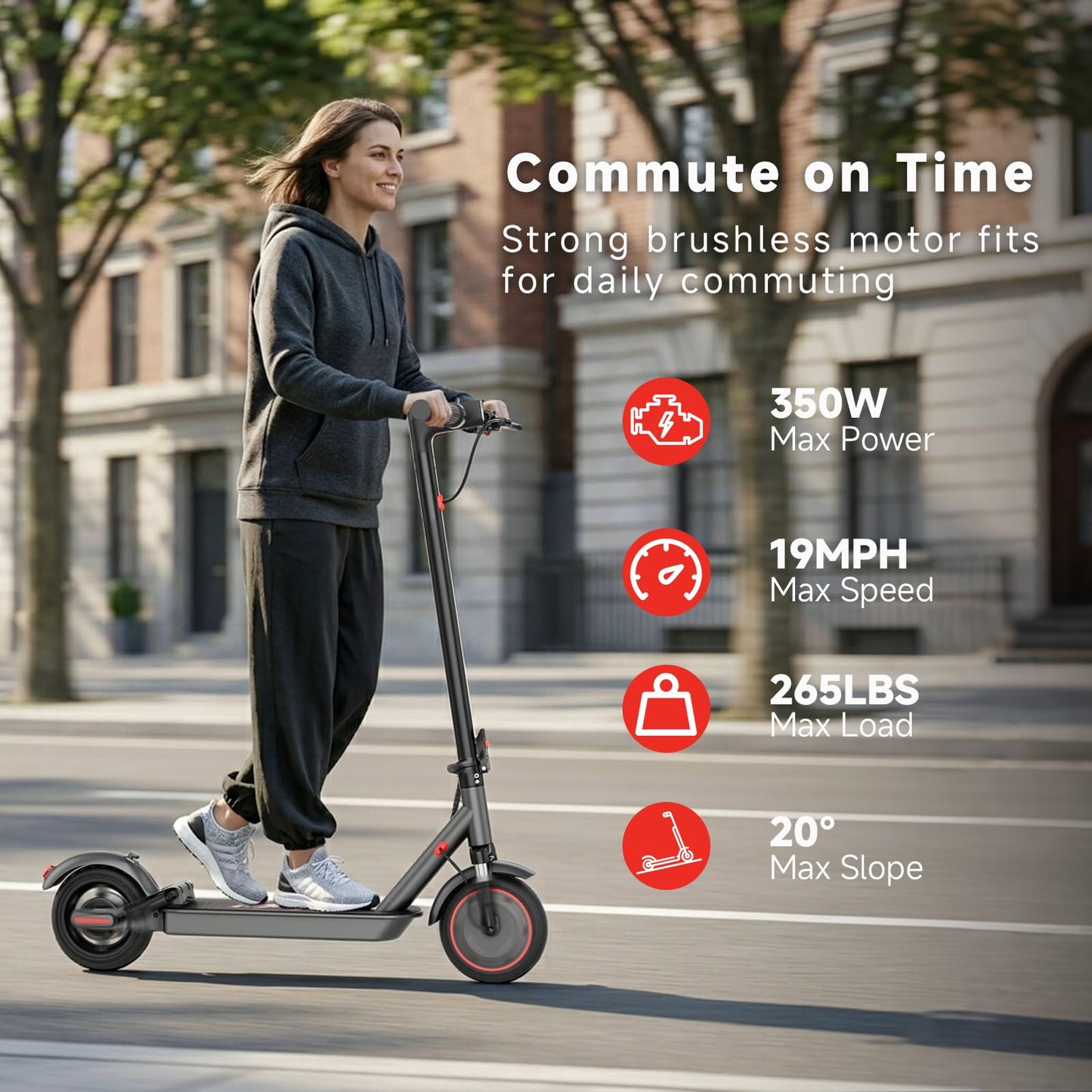 Qlaway 8.5" Electric Scooter for Adults Dual Shock absorbers 19 MPH 350W Motor,Four Modes E Scooter 15 Miles Range, Foldable,APP Control