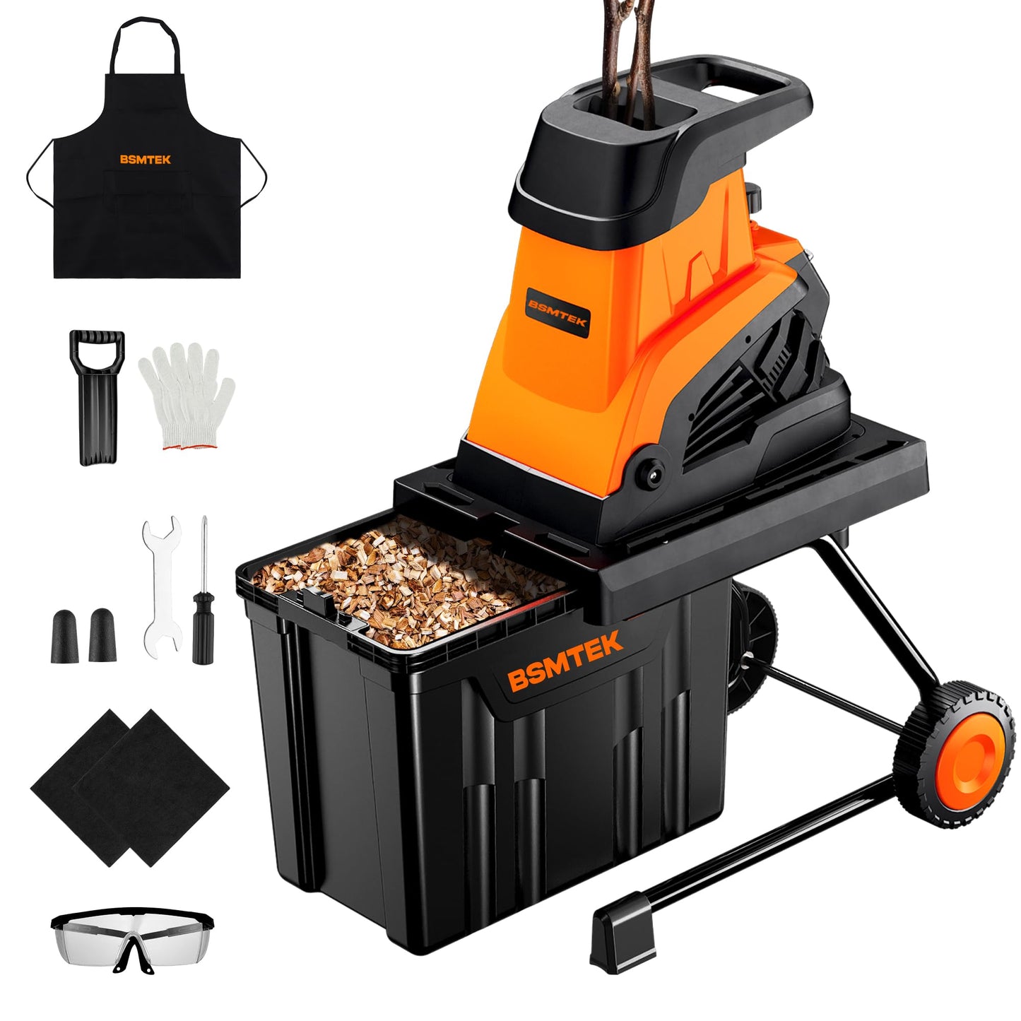 50L Collecting Bin, 15-Amp Wood Chipper Shredder, High Efficiency Electric Mulcher Shredding Machine with 25:1 Reduction Ratio, 1.8In Cutting Diameter, Portable Wheels for Yard Cleanup, New Orange