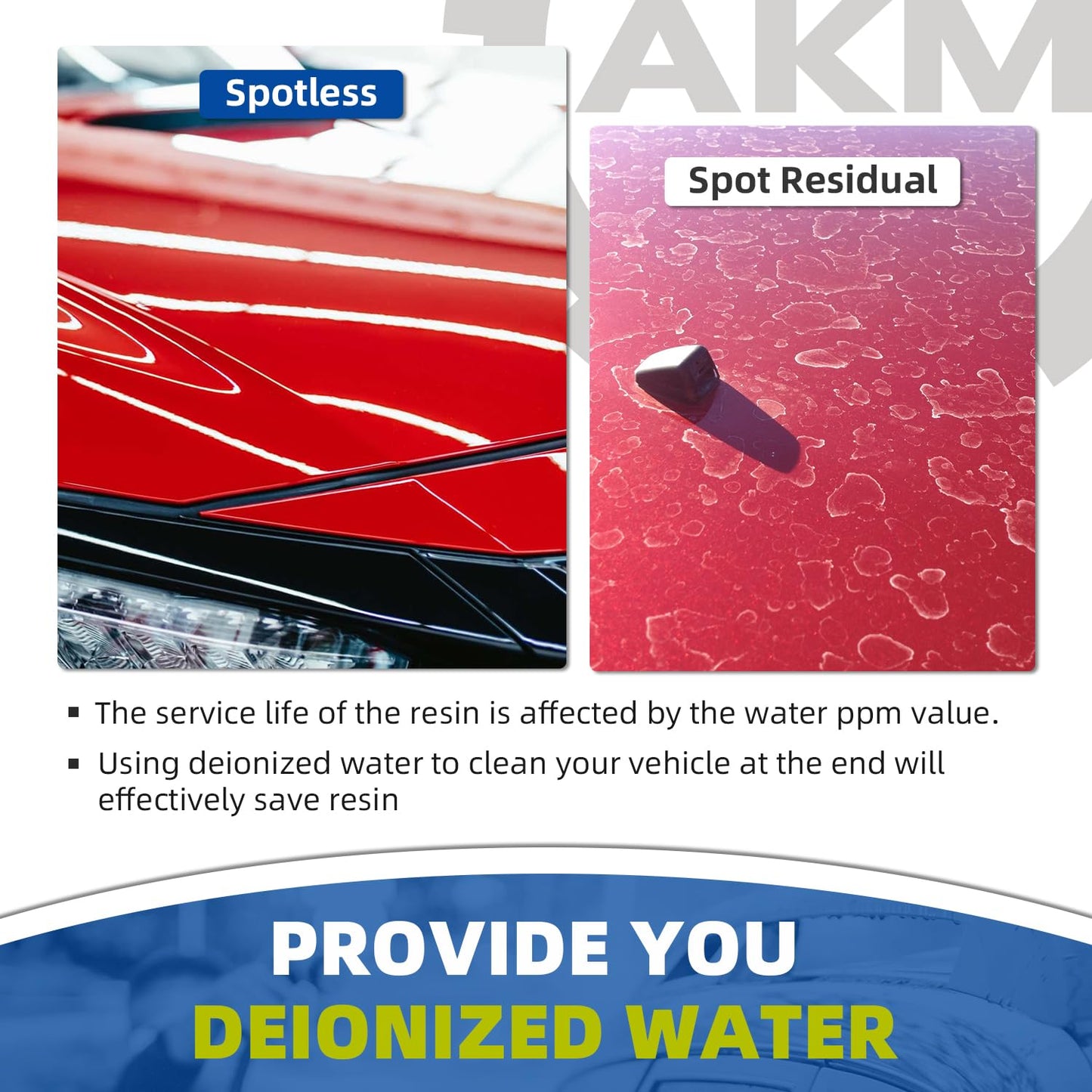 AKM Spotless Water System for car wash,Pre-Filled with DI Resin, with Bypass, DI Water System,Garden Hose Quick Connector, Deionized Water System for RV, Vehicles, Motorcycles, Bikes, Boats, No Spots
