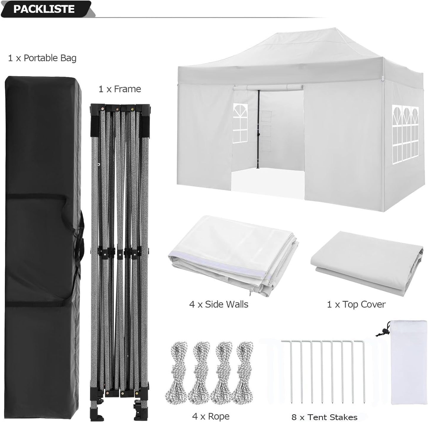 COBIZI 10x15 Pop up Canopy Tent Heavy Duty, Easy Set-up Commercial Outdoor Party Tent, 100% Waterproof Wedding Tents Gazebo, 3 Height Adjustable with Handbag, White