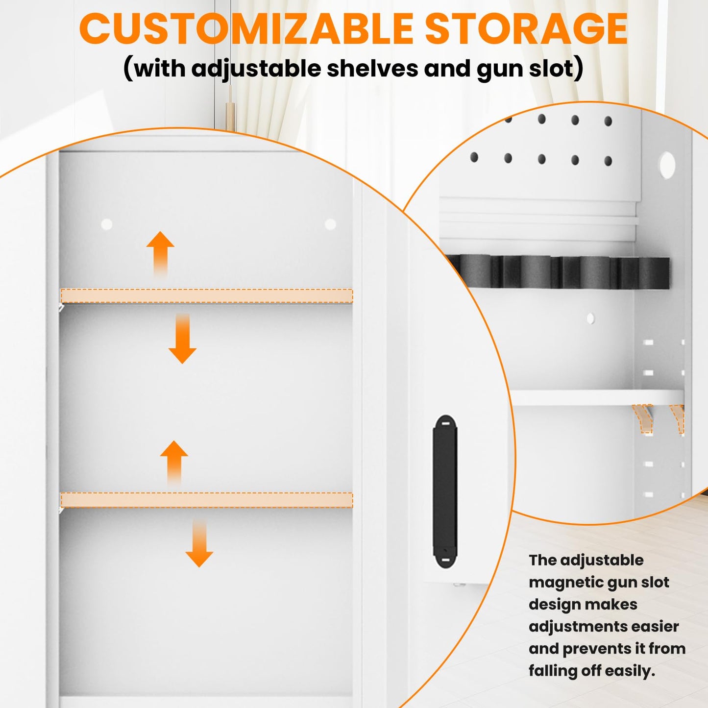 47.24" Wall Safe Between the Studs, Hidden Safe with Removable Pegboard, Wall Gun Safe with 3 Adjustable Shelves and Magnetic Slot (White-Digital)