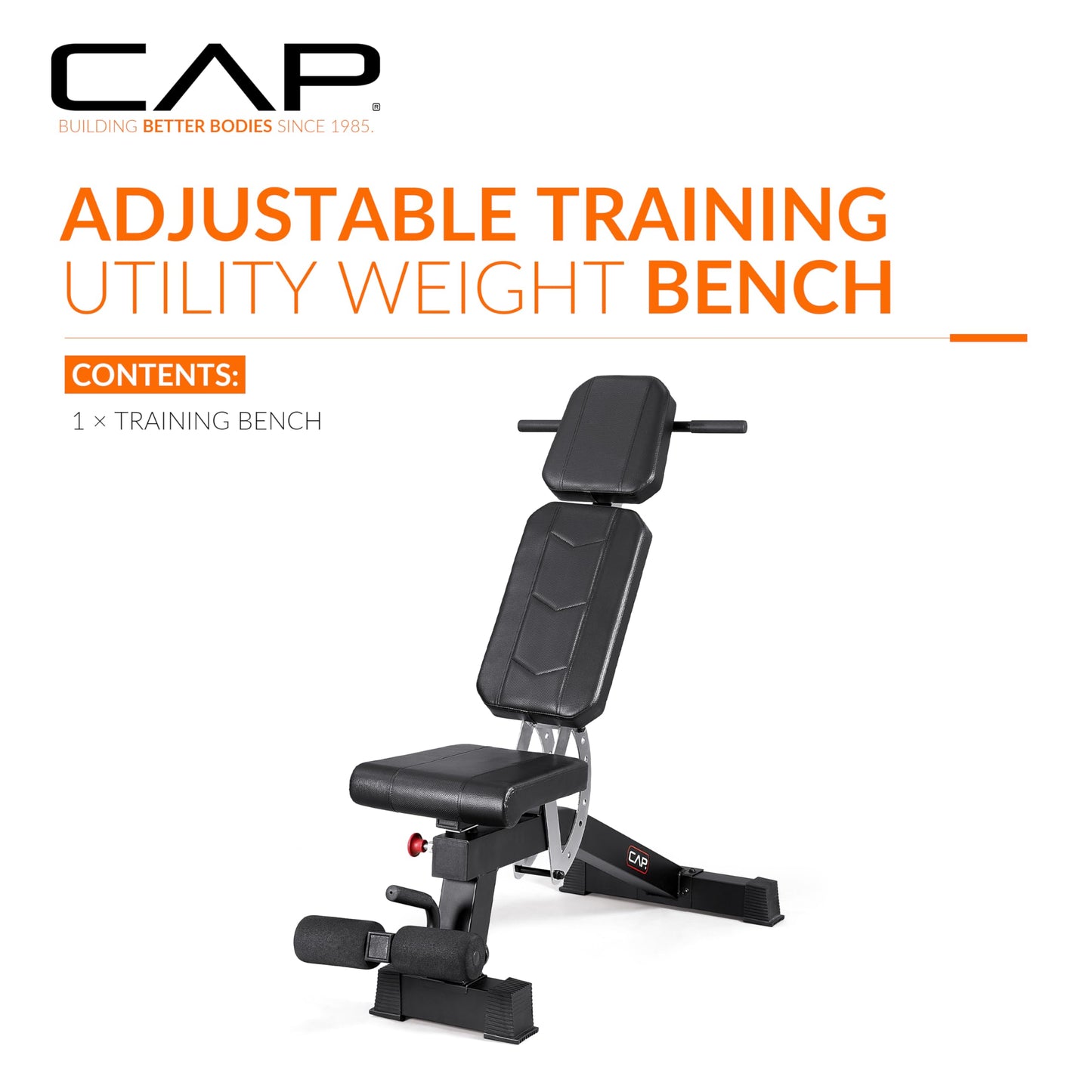 CAP Barbell Adjustable Training Utility Weight Bench | Multi-Position Incline Bench with 6 Backrest Adjustments, Leg Anchor, Wheels & 600 LB Capacity | Home Gym Strength Bench